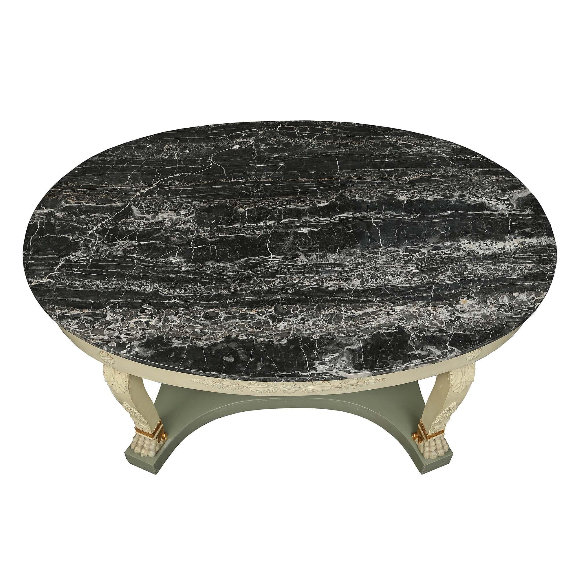 Italian 19th Century Neoclassical St. Patinated and Marble Oval Center Table In Good Condition For Sale In West Palm Beach, FL