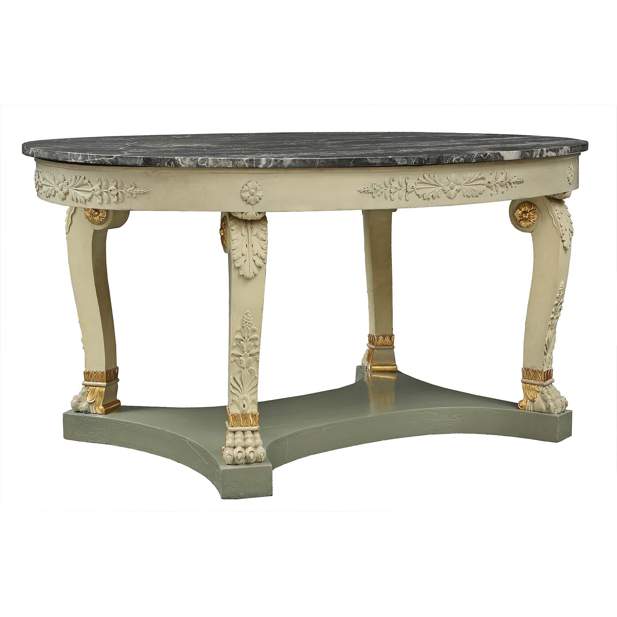 Siena Marble Italian 19th Century Neoclassical St. Patinated and Marble Oval Center Table For Sale