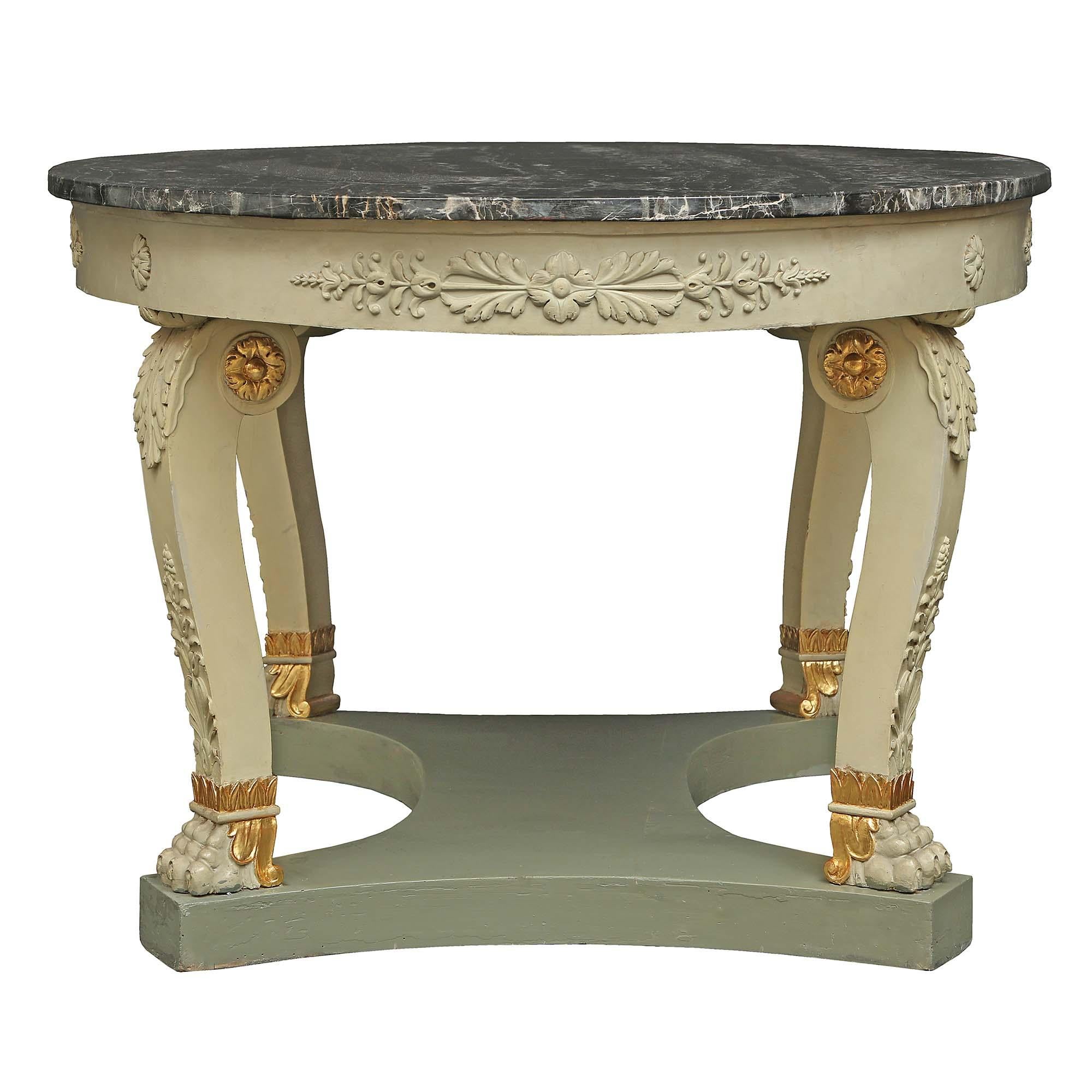 Italian 19th Century Neoclassical St. Patinated and Marble Oval Center Table For Sale 1