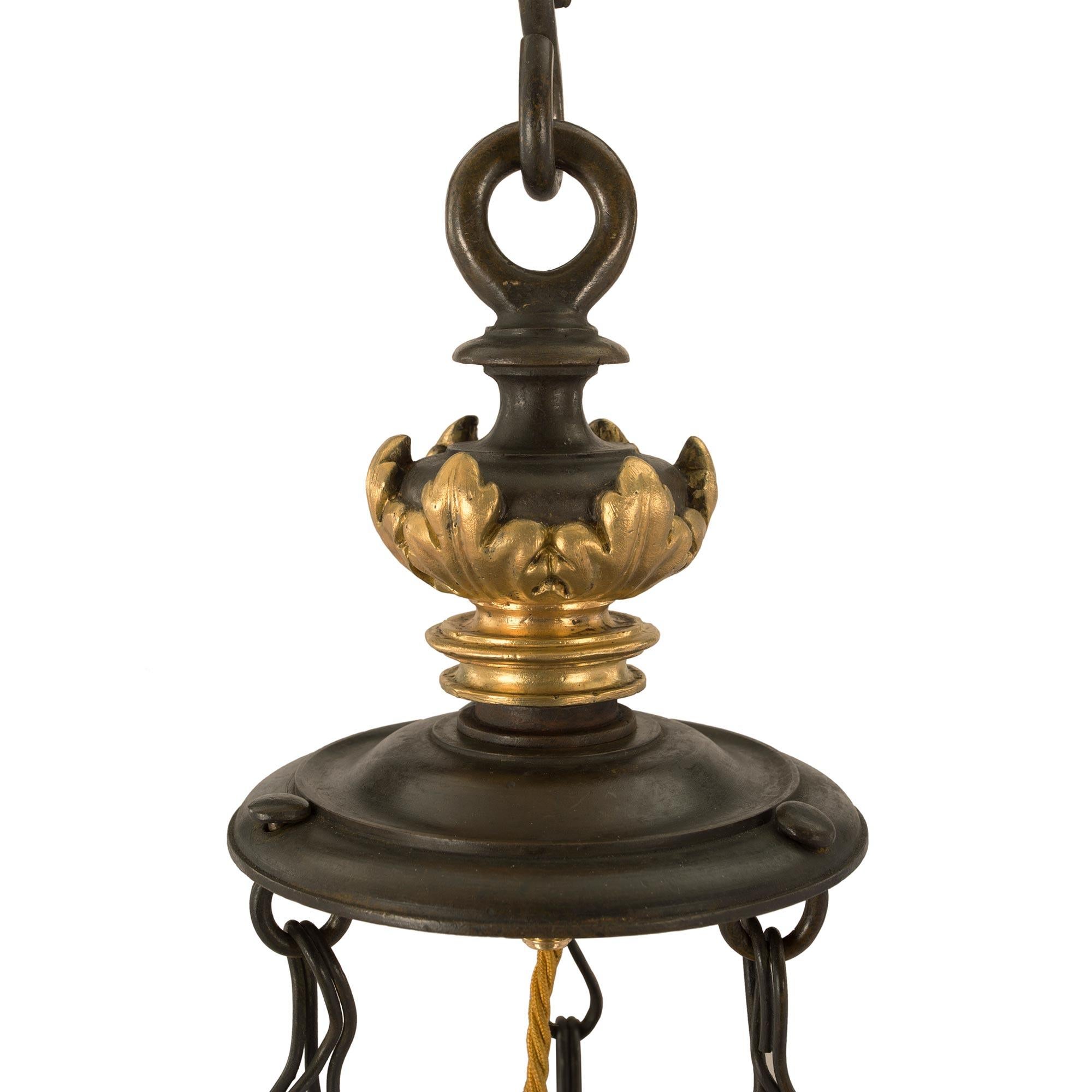 Italian 19th Century Neoclassical St. Patinated Bronze and Ormolu Lantern For Sale 1