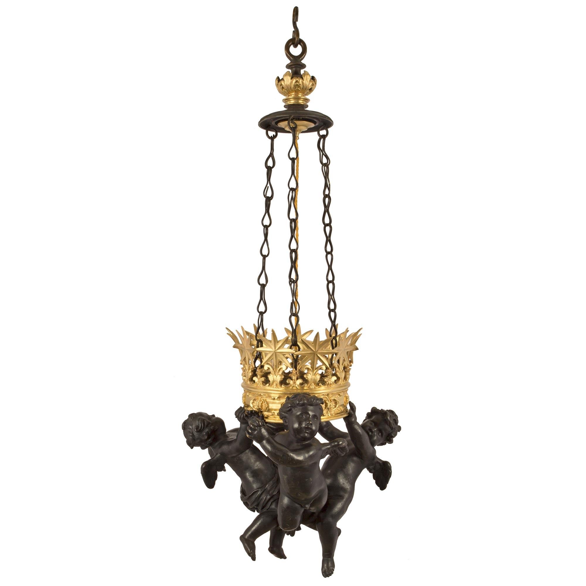 Italian 19th Century Neoclassical St. Patinated Bronze and Ormolu Lantern For Sale