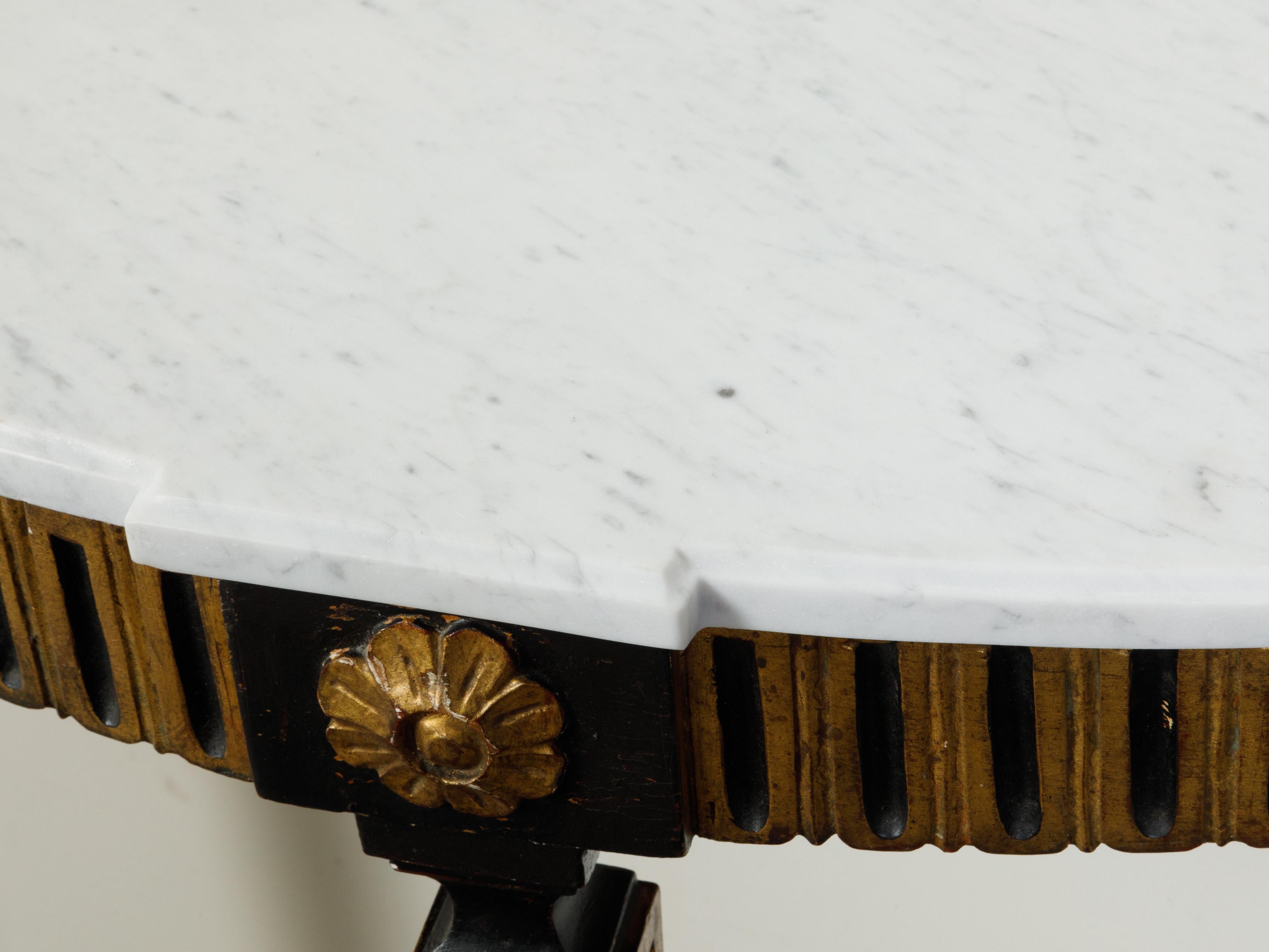Italian 19th Century Neoclassical Style Black Parcel-Gilt Marble Top Demilune For Sale 7