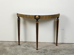 Italian 19th Century Neoclassical Style Black Parcel-Gilt Marble Top Demilune