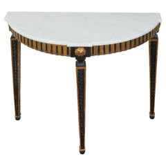 Italian 19th Century Neoclassical Style Black Parcel-Gilt Marble Top Demilune