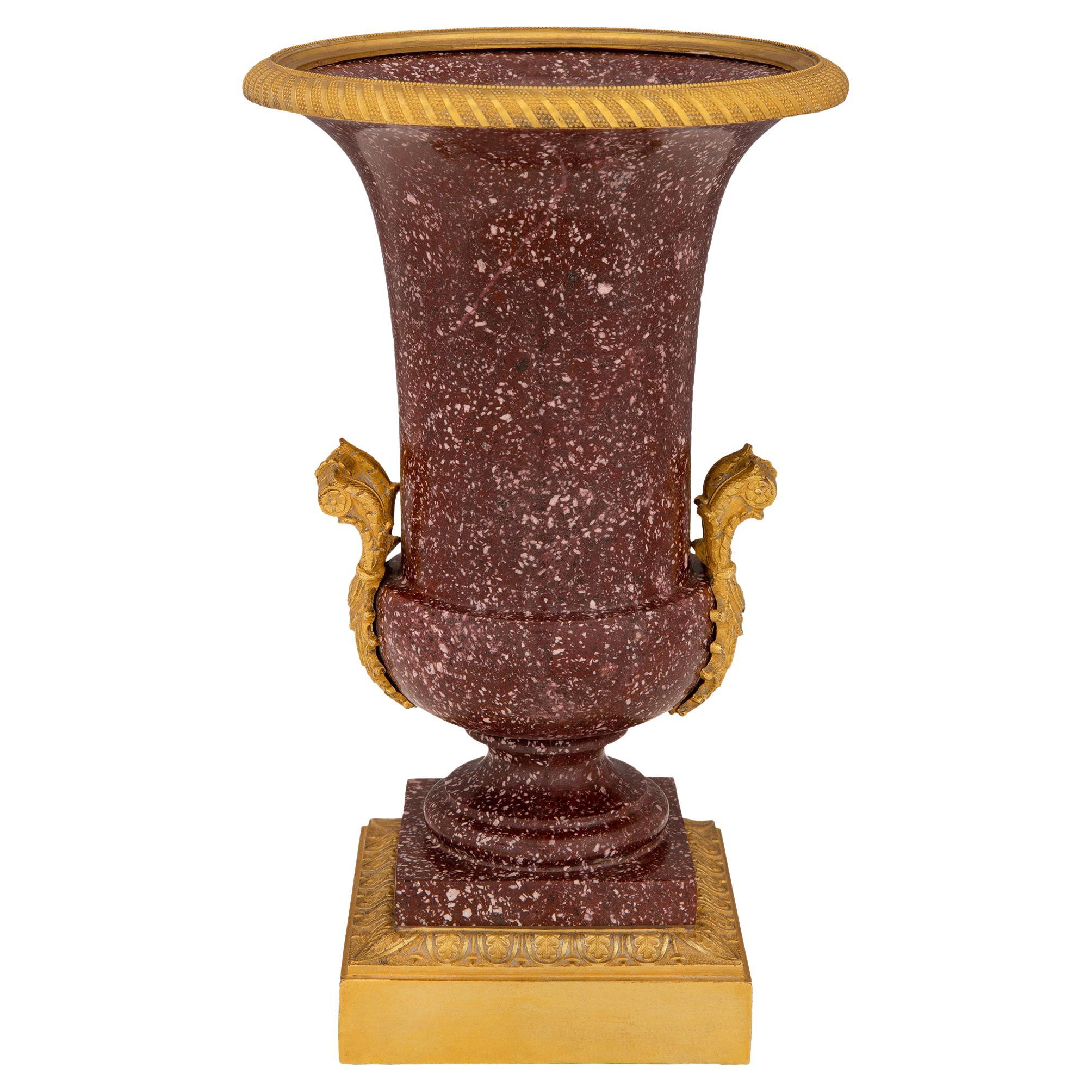  Italian 19th Century Neoclassical Style Imperial Porphyry and Ormolu Urn For Sale