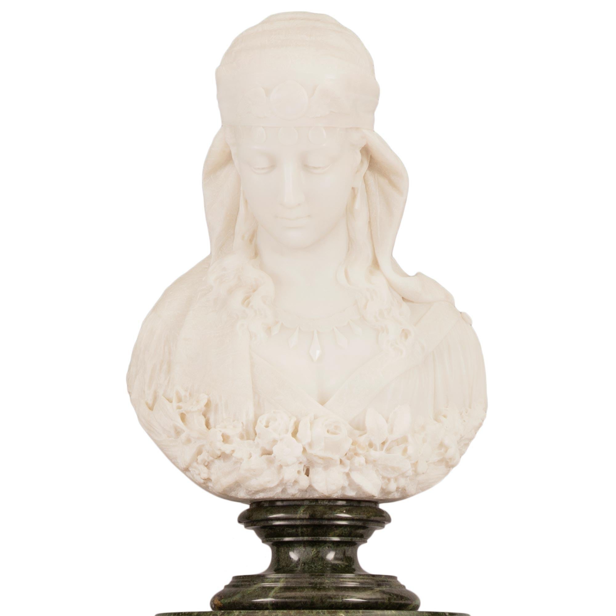 Italian 19th Century Neoclassical Style Marble Bust Named La Sulamitide For Sale 4