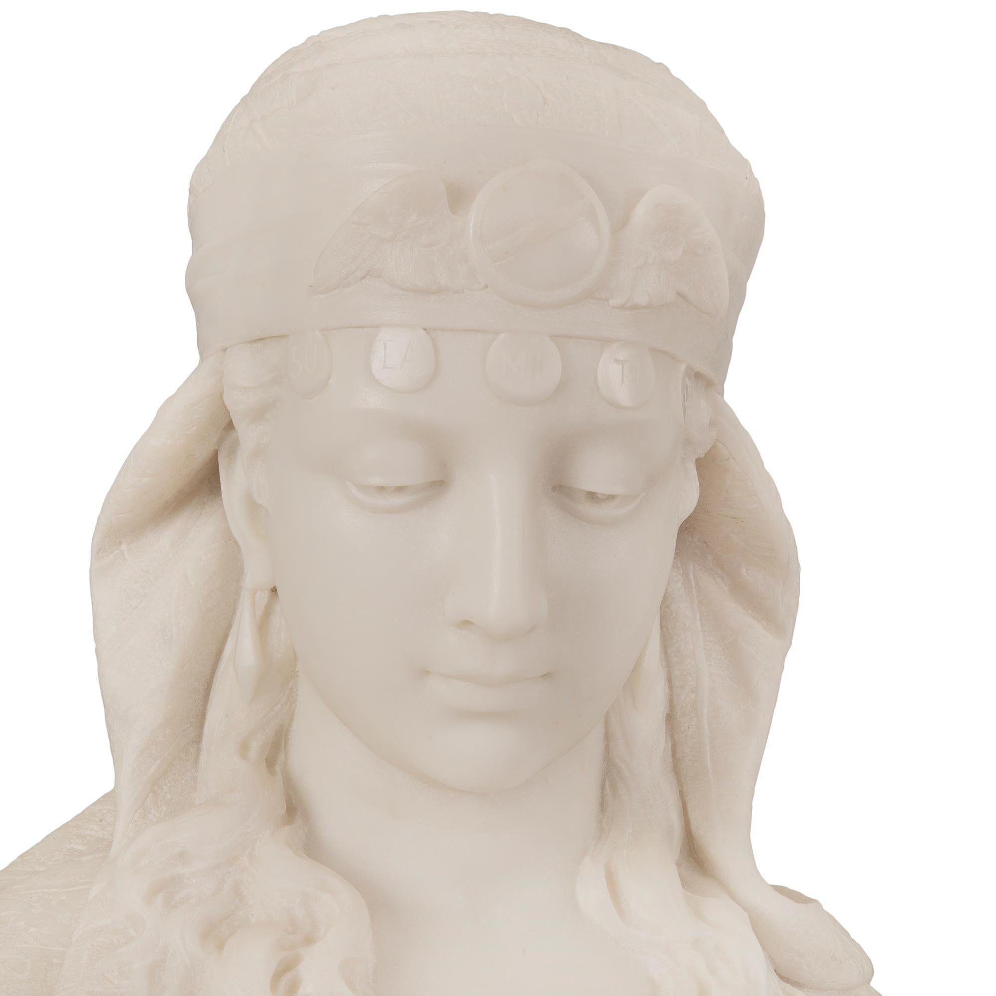 Italian 19th Century Neoclassical Style Marble Bust Named La Sulamitide For Sale 5
