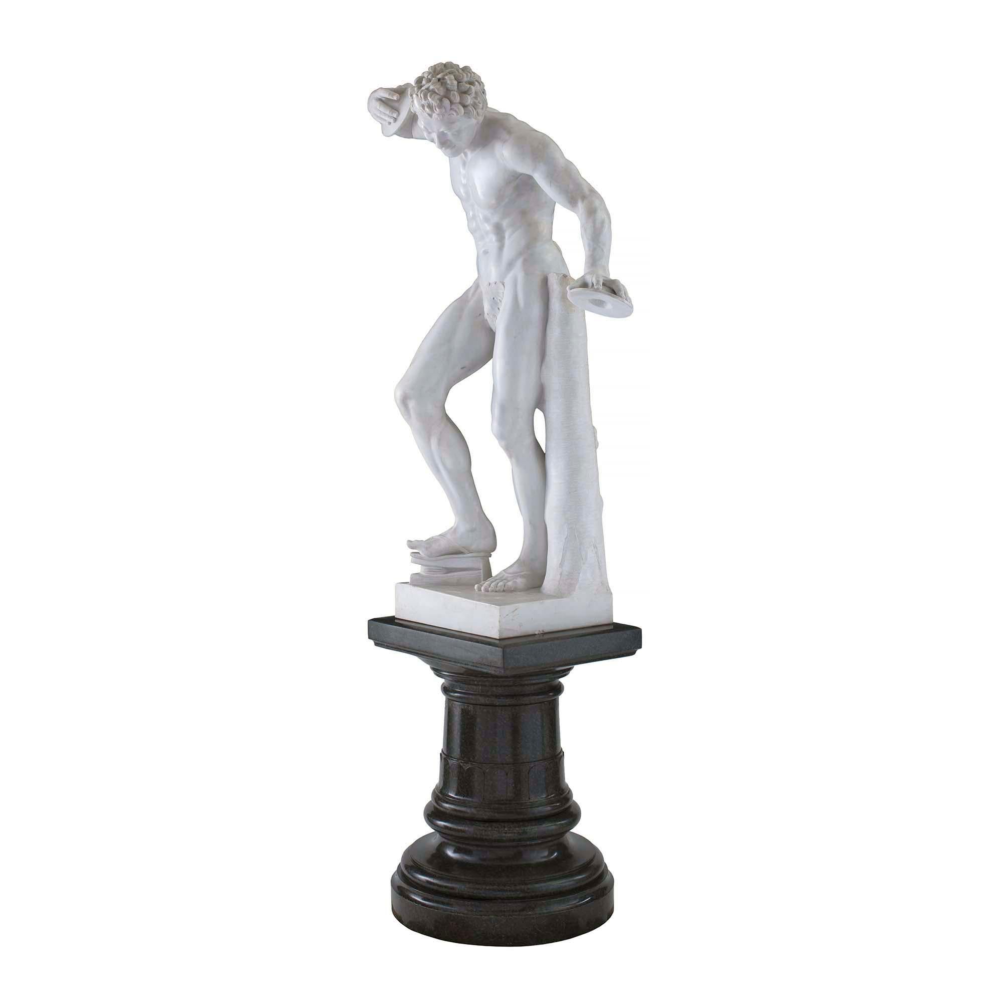 Italian 19th Century Neoclassical Style Marble Statue of a Faun with Cymbals For Sale 1