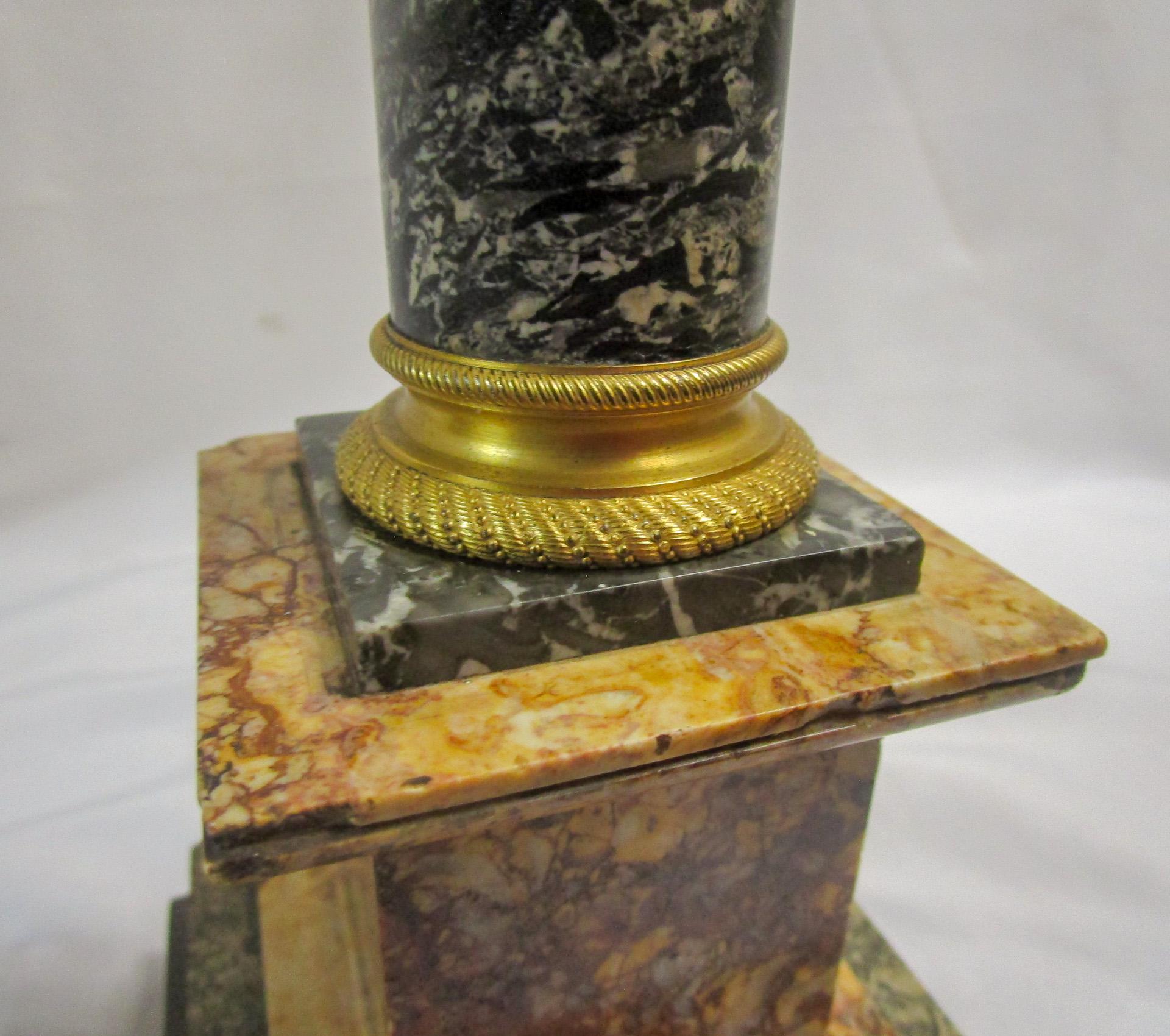 Brass Italian 19th Century Neoclassical Style Ormolu and Marble Columns w/ Orb Finials For Sale