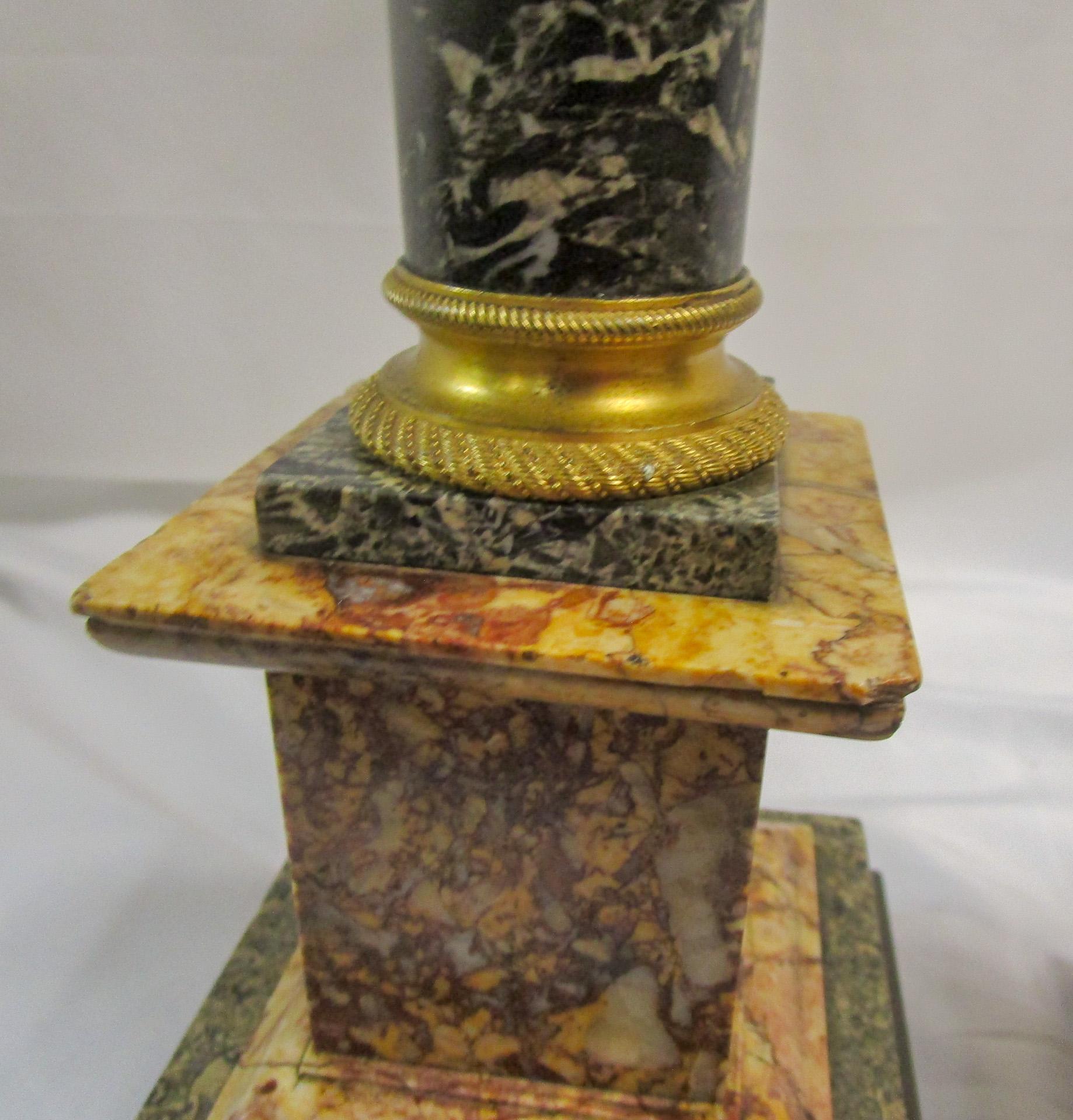 Italian 19th Century Neoclassical Style Ormolu and Marble Columns w/ Orb Finials For Sale 2