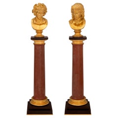 Antique Italian 19th Century Neoclassical Style Ormolu and Marble Columns with Busts
