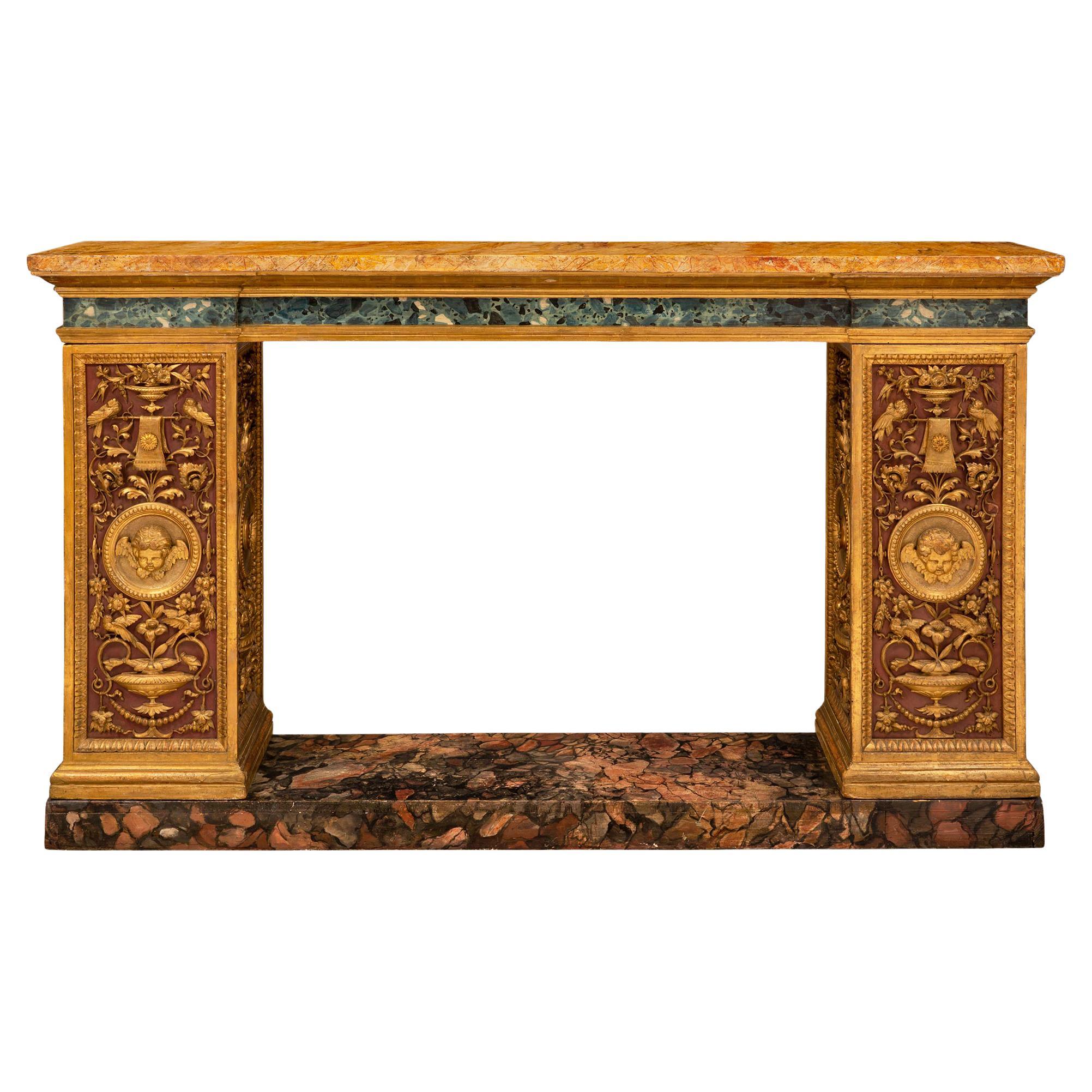 Italian 19th Century Neoclassical Style Painted and Giltwood Console For Sale