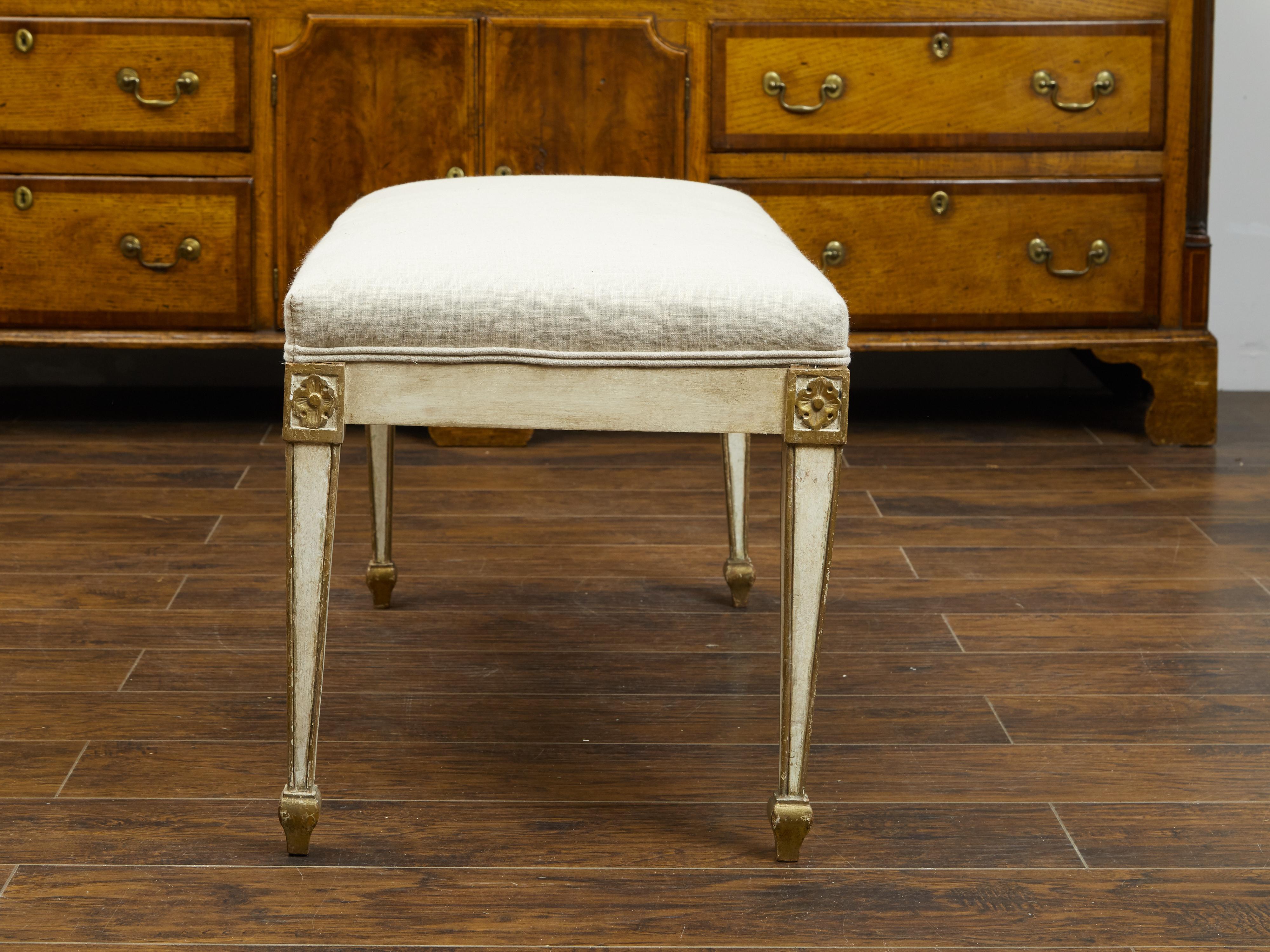 Italian 19th Century Neoclassical Style Painted Bench with Gilded Rosettes 1