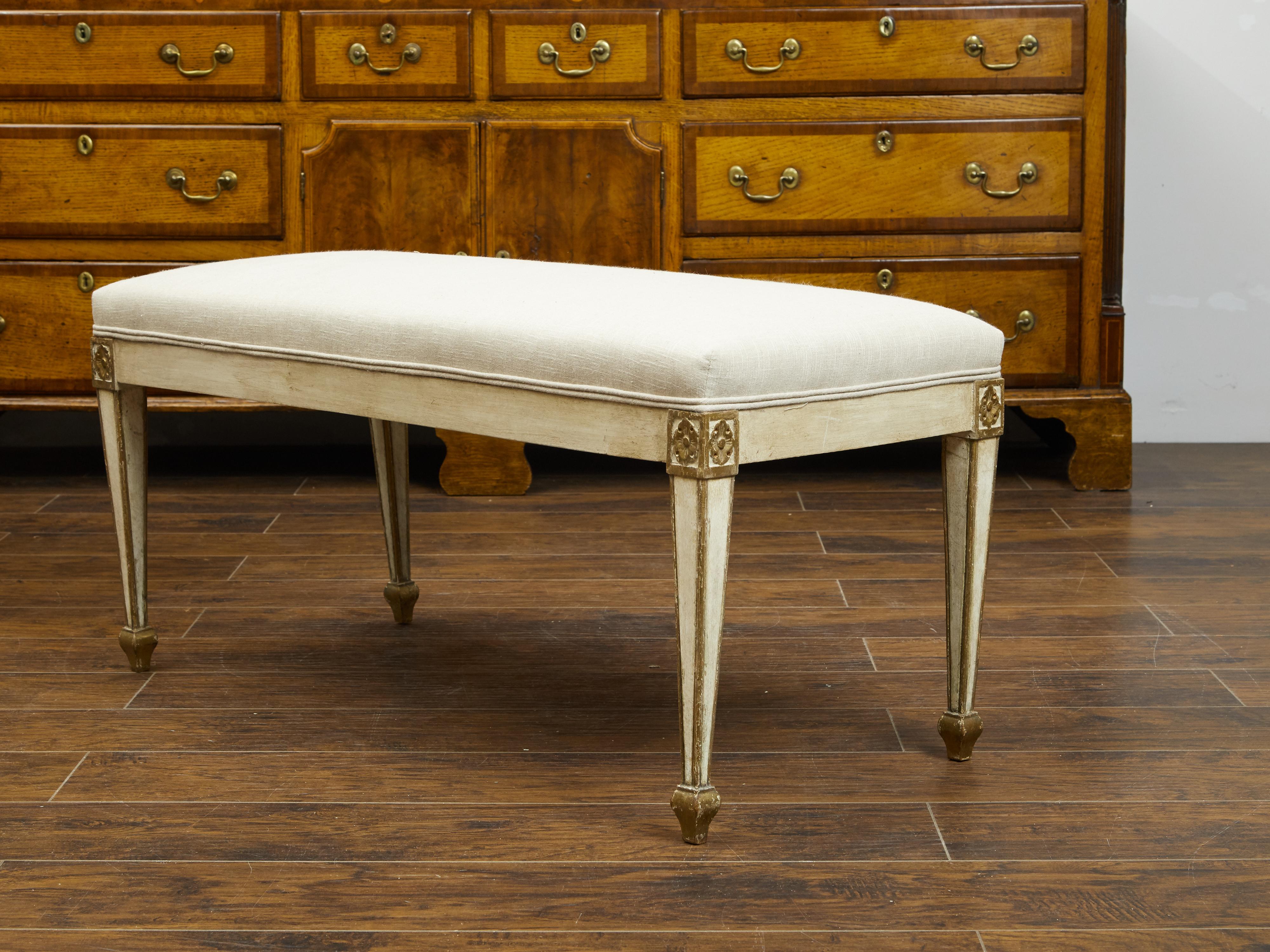 Italian 19th Century Neoclassical Style Painted Bench with Gilded Rosettes 3