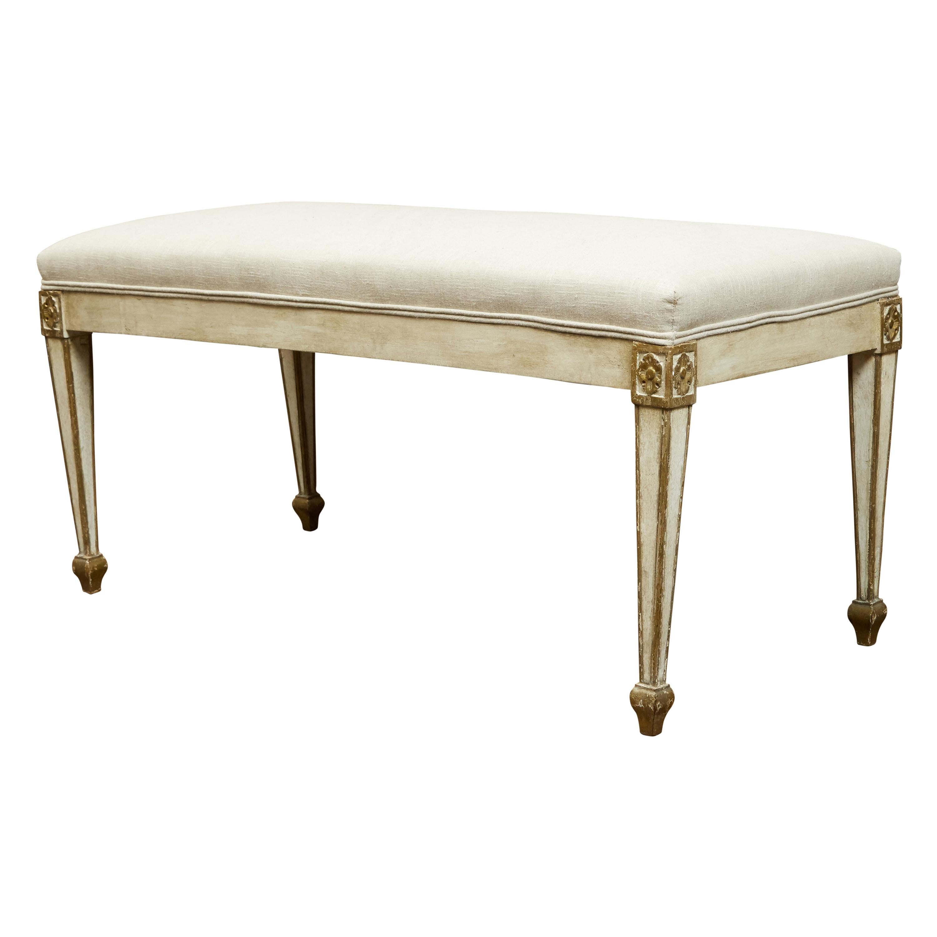 Italian 19th Century Neoclassical Style Painted Bench with Gilded Rosettes