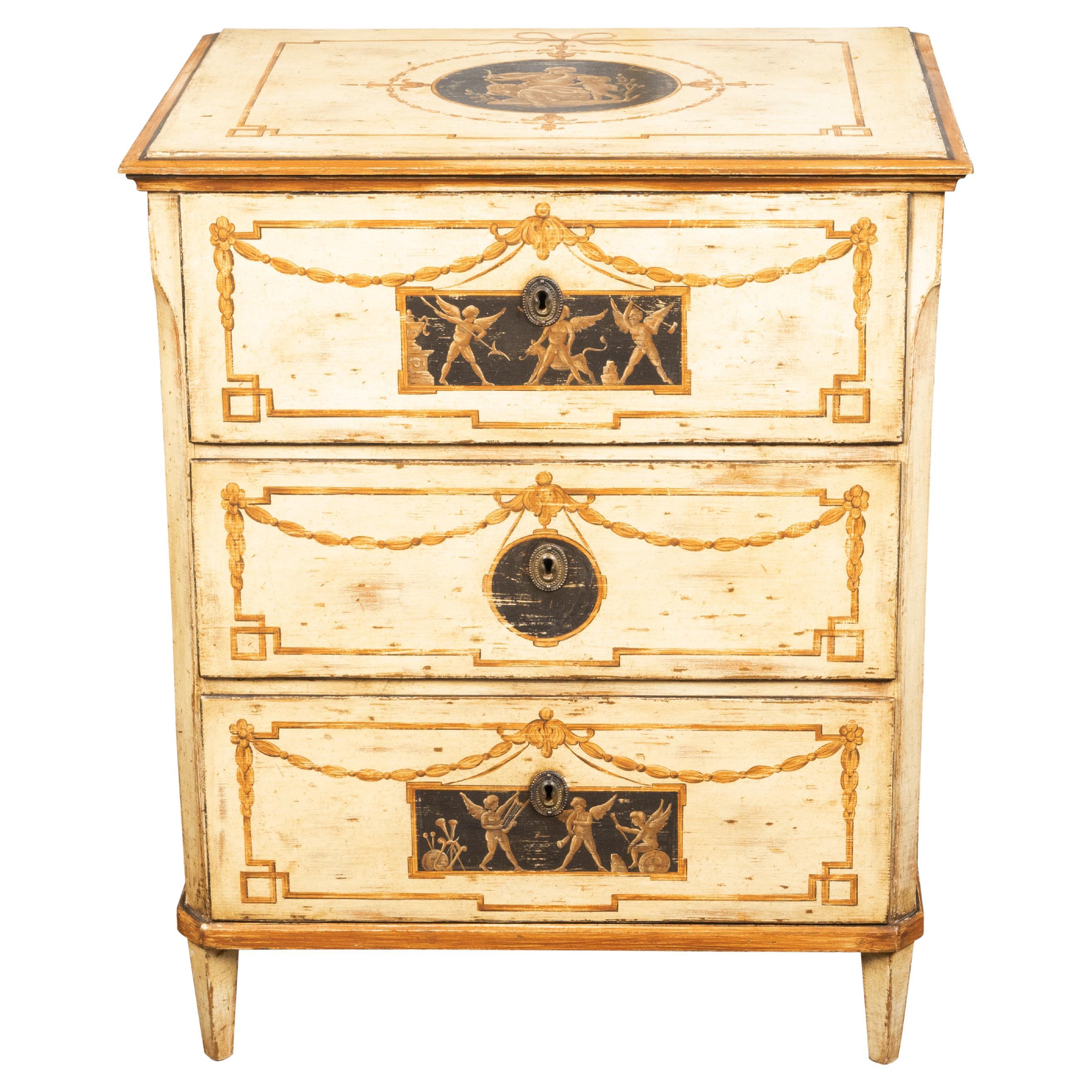 Italian 19th Century Neoclassical Style Painted Commode with Mythological Scenes For Sale