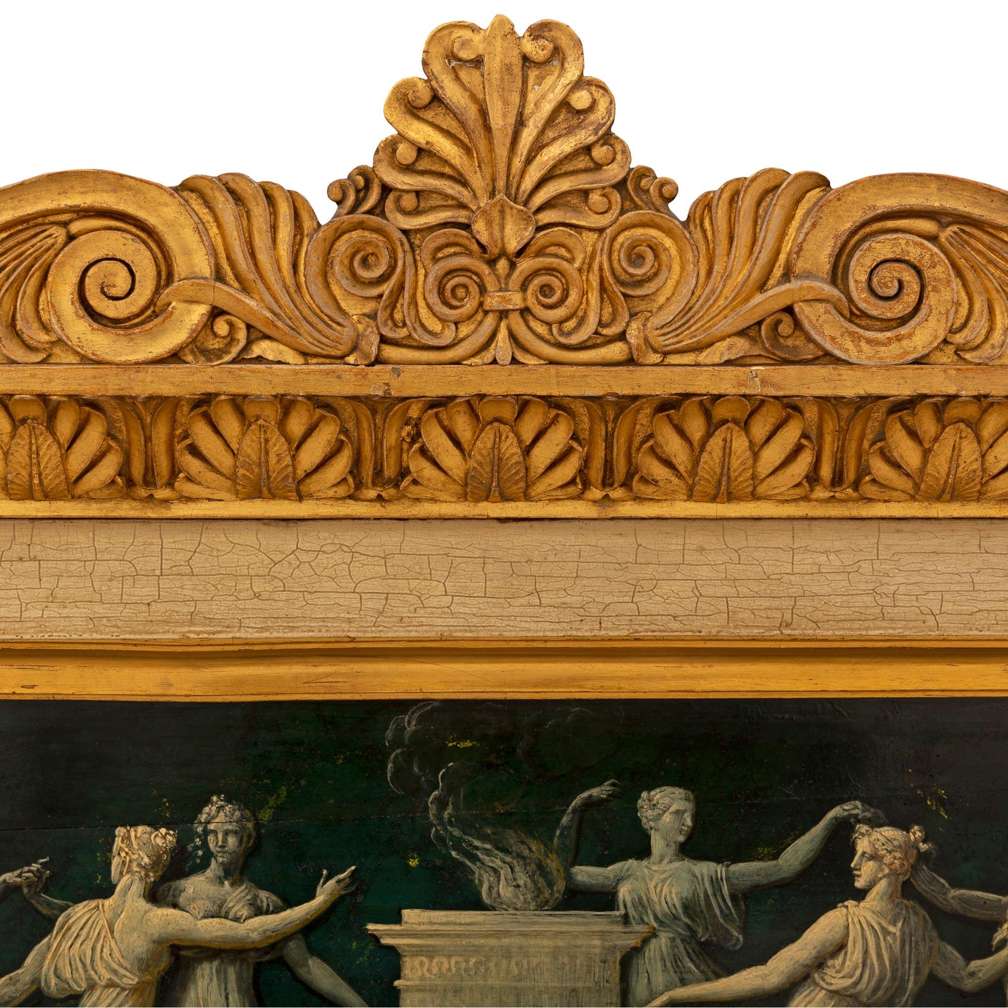 Néoclassique Trumeau italien de style néoclassique du 19ème siècle en bois patiné et doré en vente