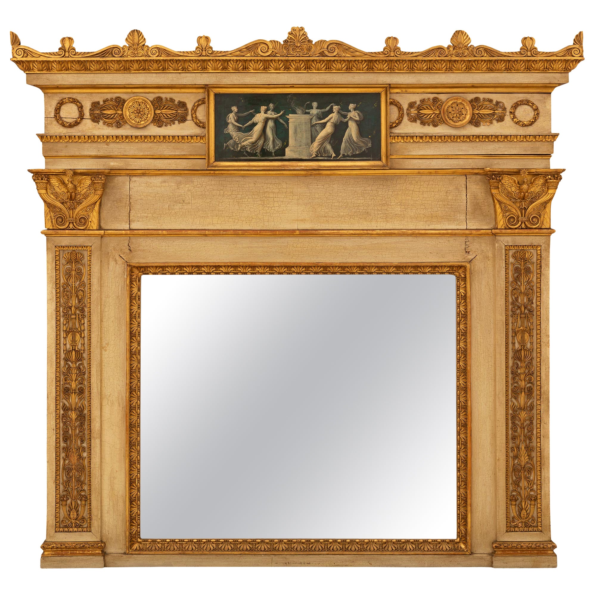 Trumeau italiano del XIX secolo in stile neoclassico patinato e in legno dorato in vendita
