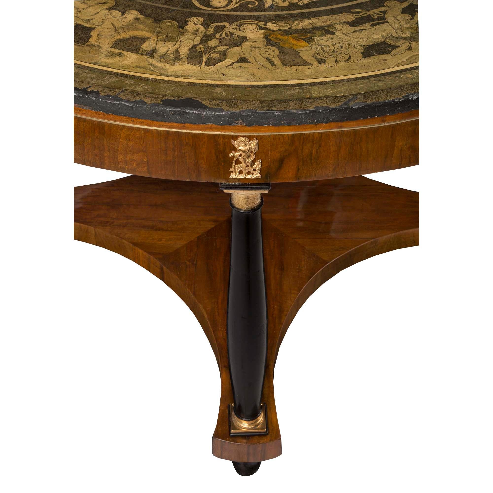 Italian 19th Century Neoclassical Style Walnut & Ebonized Fruitwood Center Table For Sale 1