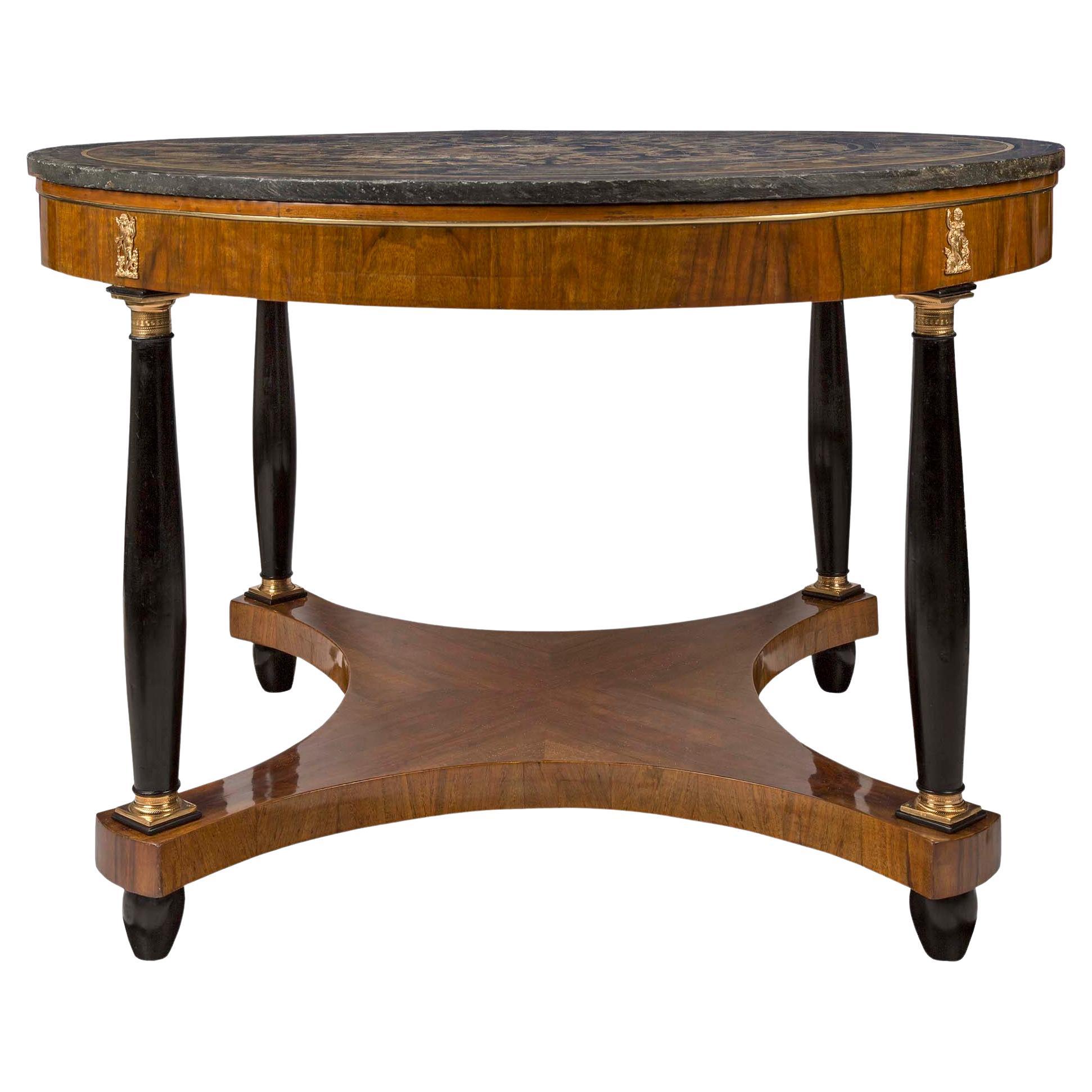 Italian 19th Century Neoclassical Style Walnut & Ebonized Fruitwood Center Table