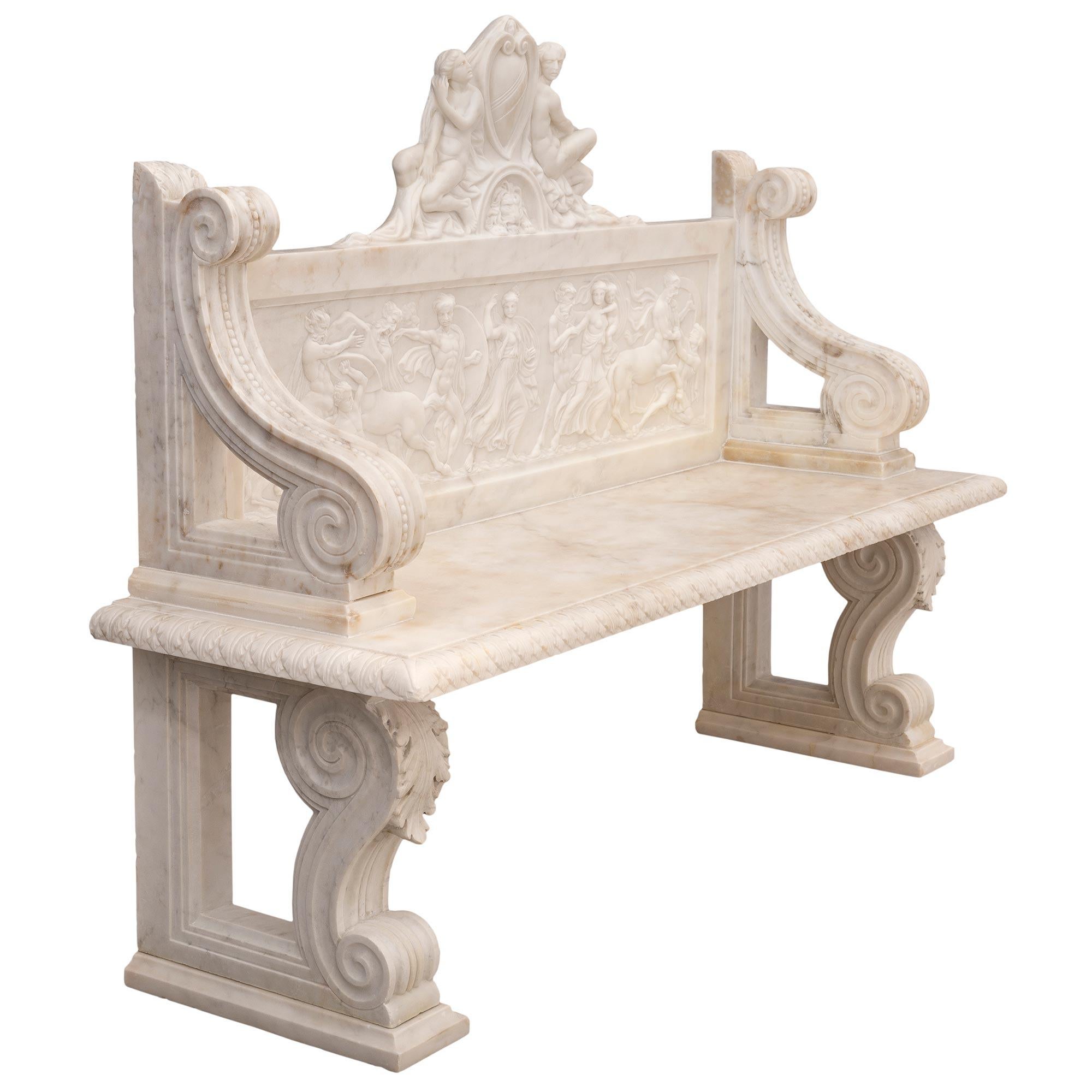 Néoclassique Banc italien de style néoclassique du 19ème siècle en marbre de Carrare blanc