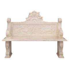 Banc italien de style néoclassique du 19ème siècle en marbre de Carrare blanc