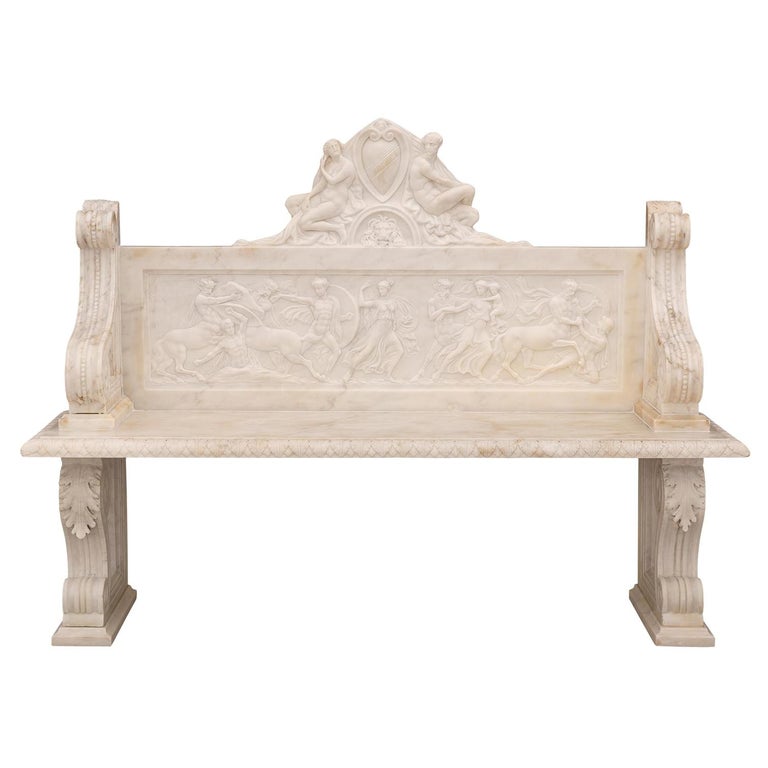 Italian neoclassical Carrara marble bench, 19th century, offered by Cedric DuPont Antiques