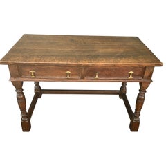 Italian 19th Century Oak Library Table or Writing Desk with Two Drawers
