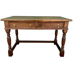 Antique Italian 19th Century Oak Library Table or Writing Desk with Two Drawers