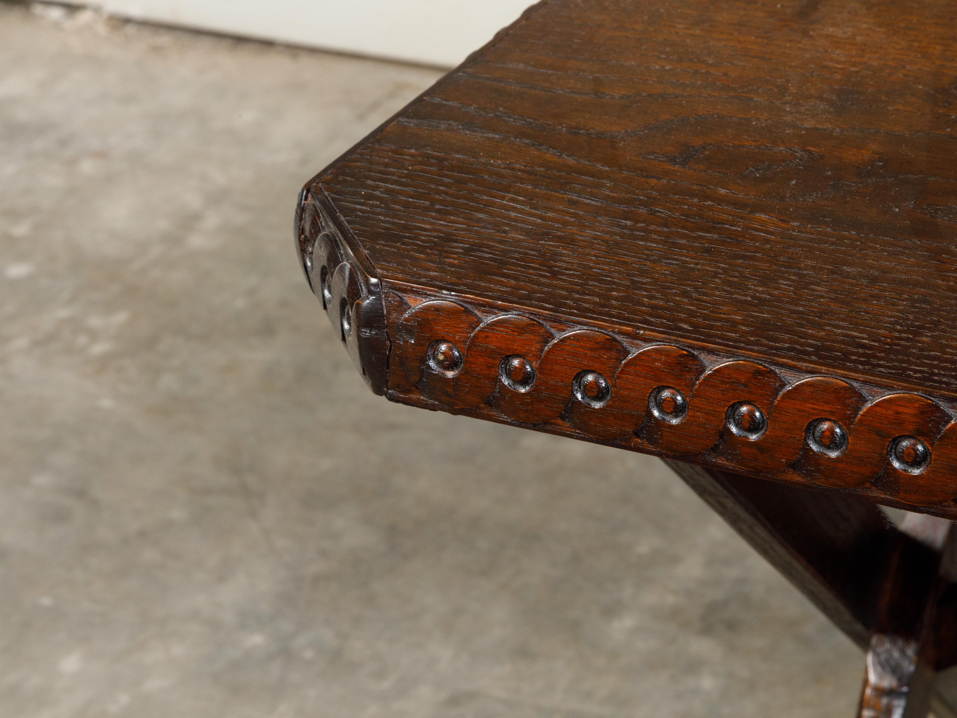 Italian 19th Century Oak Side Table with Carved Guilloche Frieze and X-Form Legs For Sale 8