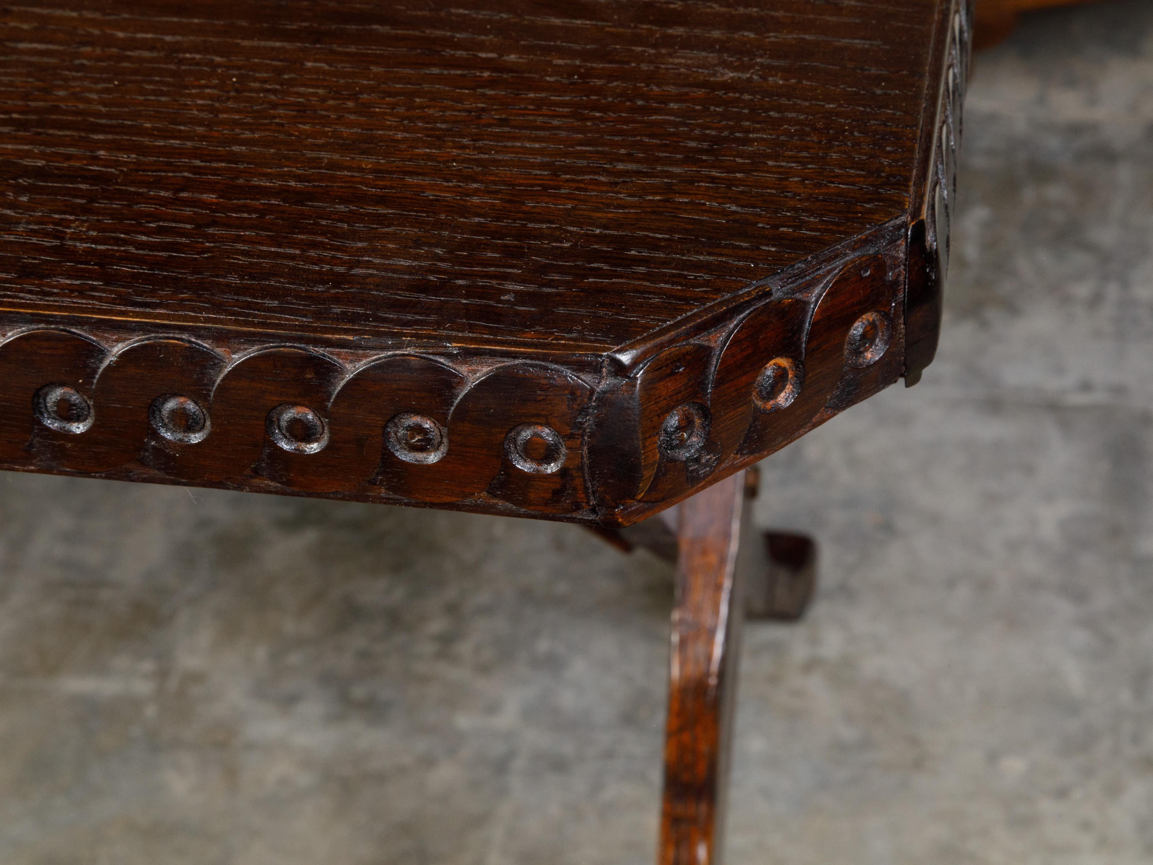 Italian 19th Century Oak Side Table with Carved Guilloche Frieze and X-Form Legs For Sale 6