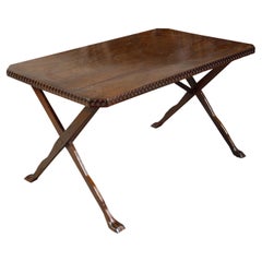 Antique Italian 19th Century Oak Side Table with Carved Guilloche Frieze and X-Form Legs