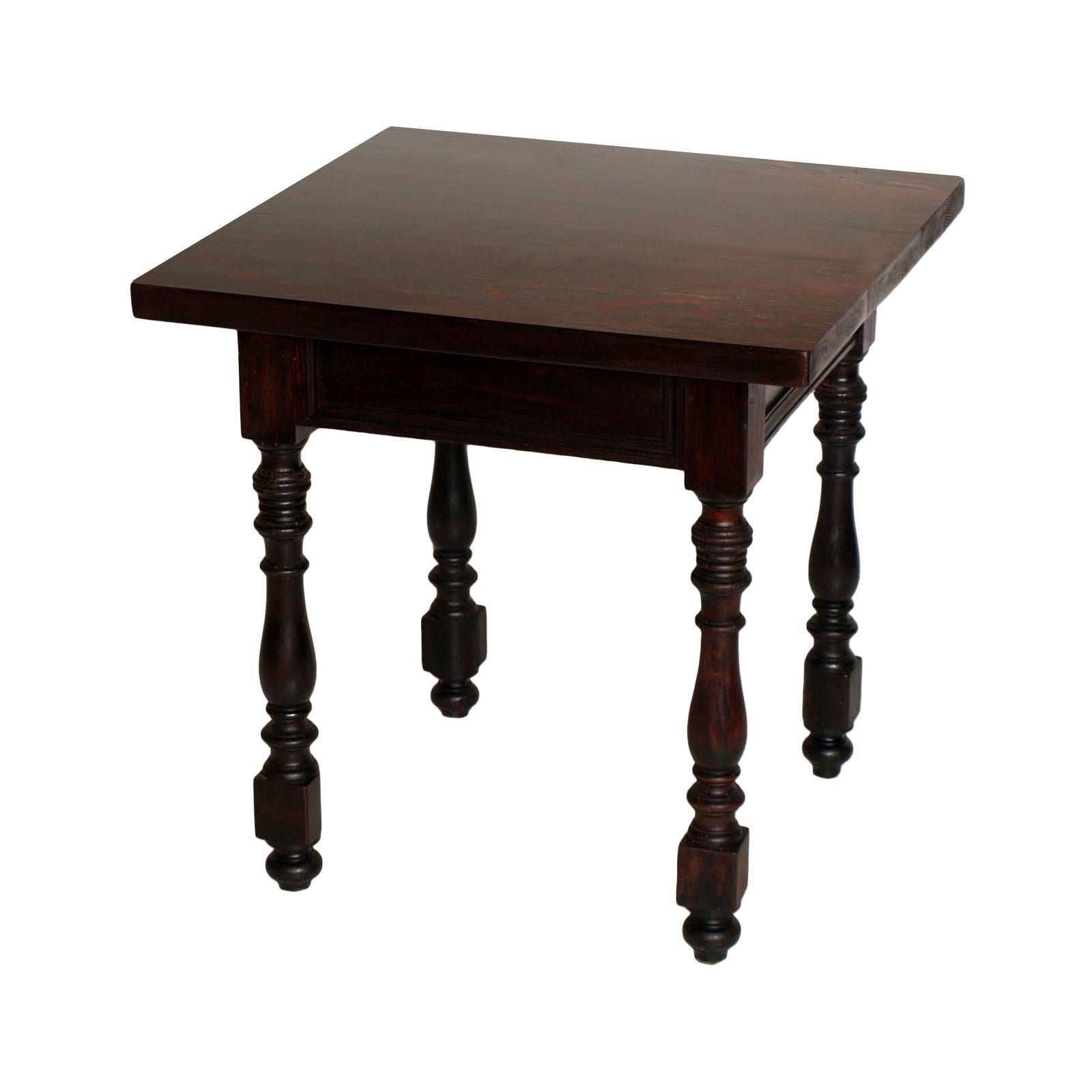 Italian 19th Century Occasional Umbertino Square Table All Solid Ebonized Pine For Sale
