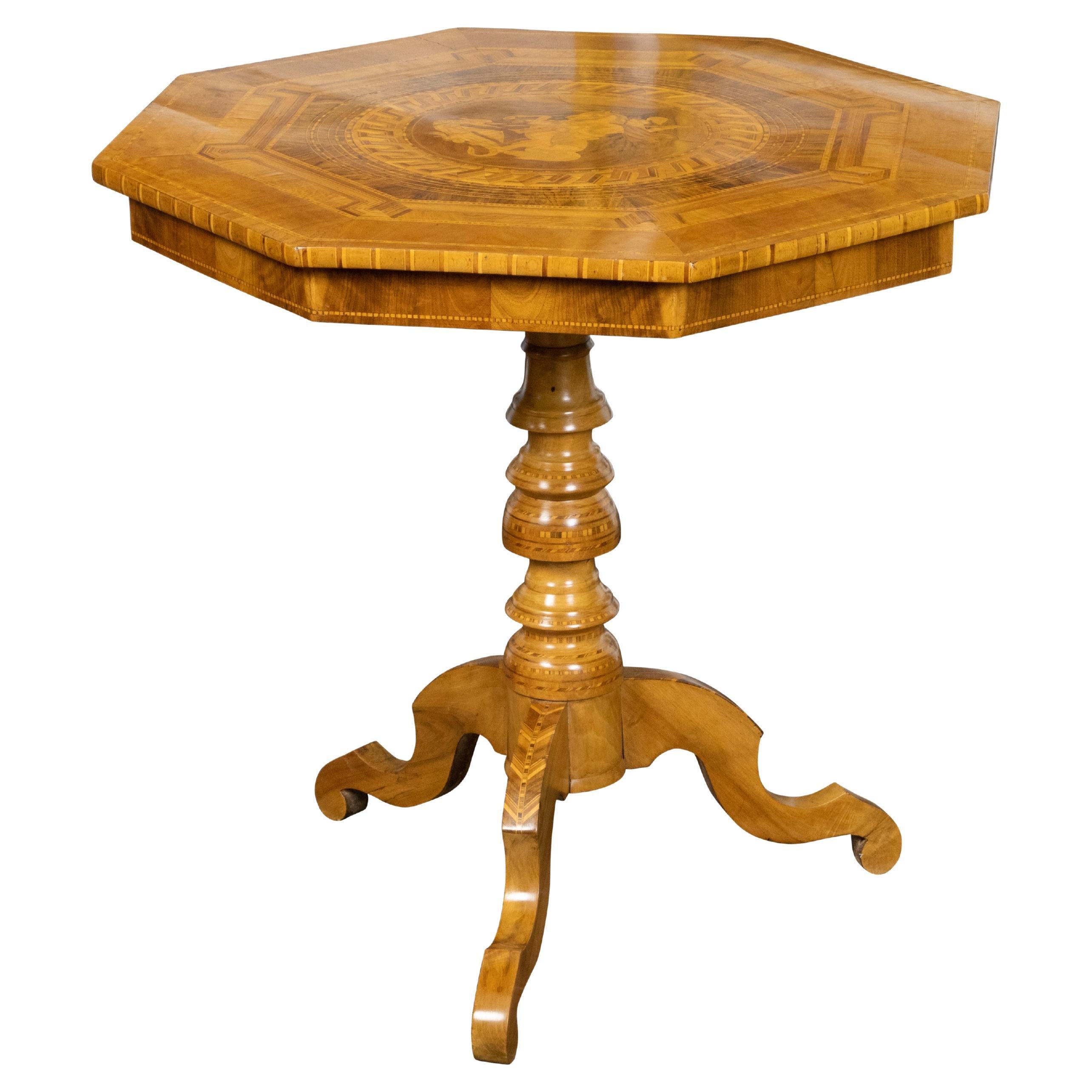 Italian 19th Century Octagonal Table with Saint George and the Dragon Marquetry For Sale