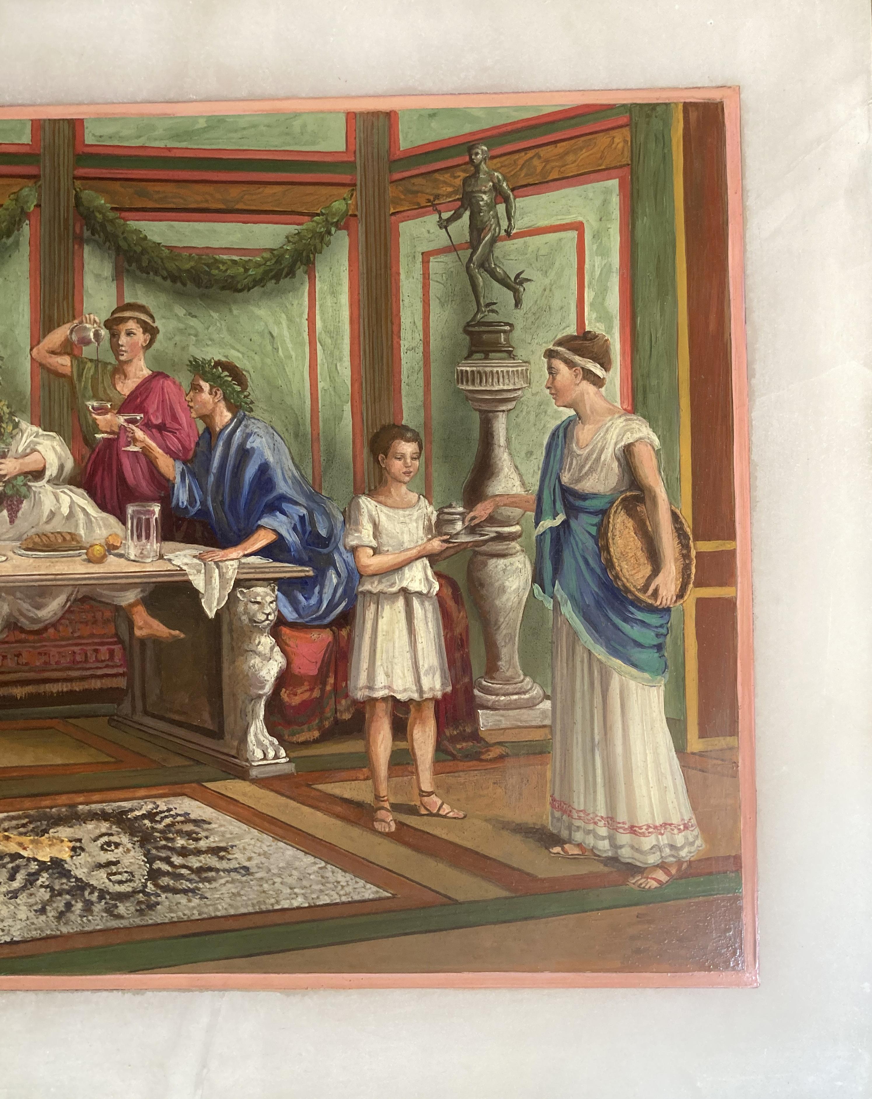 Italian 19th Century Oil on Alabaster Painting Pompeian Interior Scene in Ormolu For Sale 2