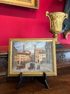Italian 19th Century Oil on Board Painting Florence View in Giltwood Frame