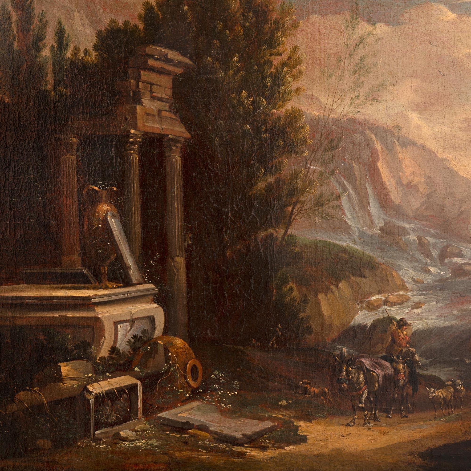 Peinture à l'huile sur toile italienne du XIXe siècle dans son cadre d'origine en bois doré Bon état - En vente à West Palm Beach, FL