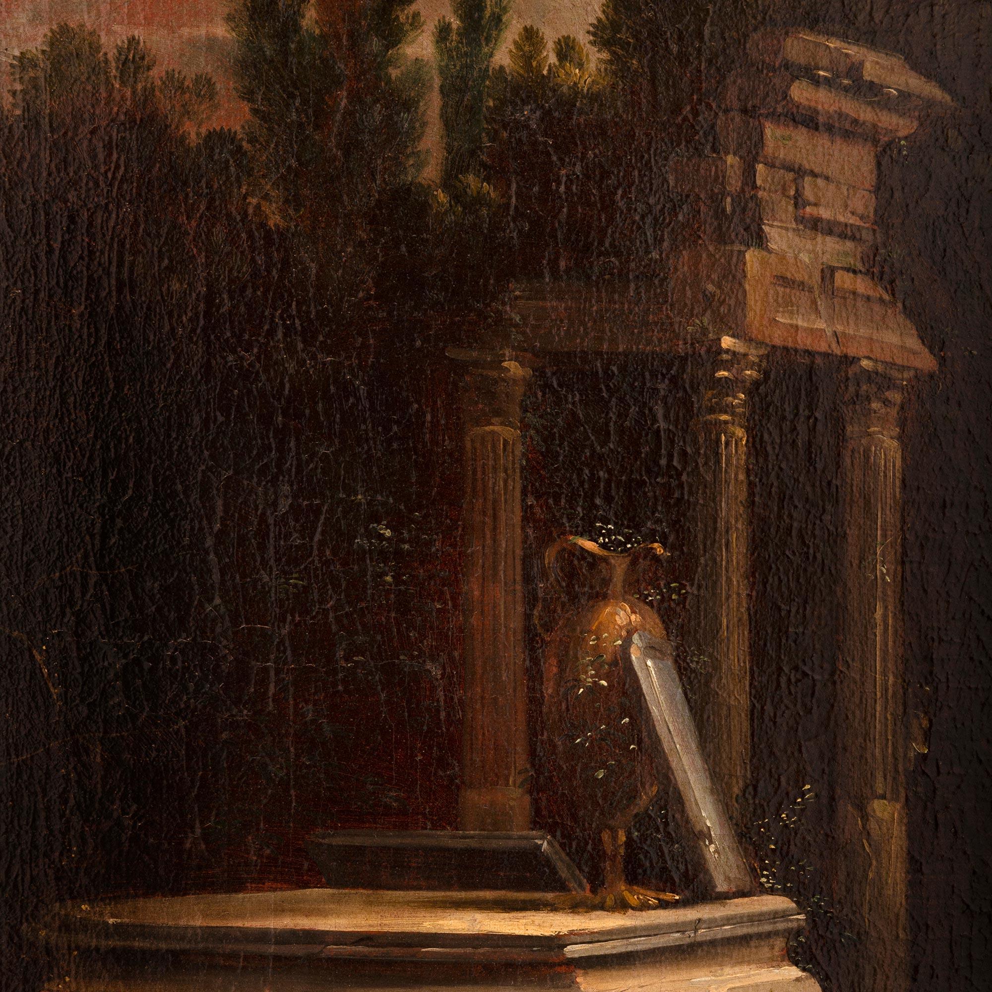Toile Peinture à l'huile sur toile italienne du XIXe siècle dans son cadre d'origine en bois doré en vente
