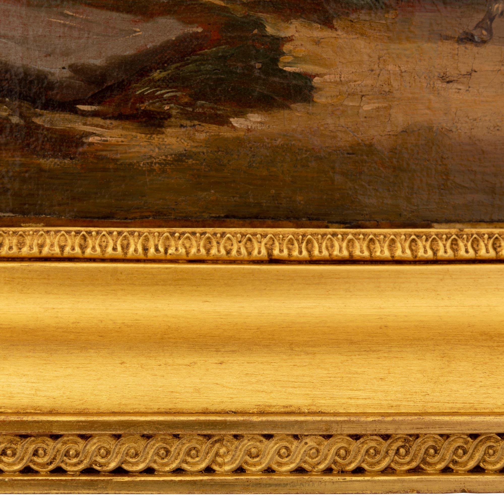 Peinture à l'huile sur toile italienne du XIXe siècle dans son cadre d'origine en bois doré en vente 4