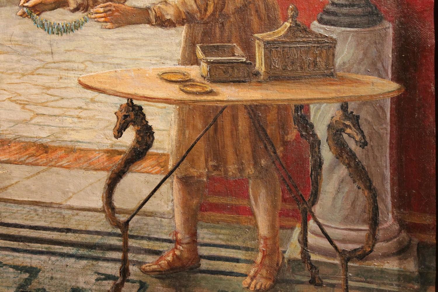 Italian 19th Century Oil on Canvas Painting Neoclassical Pompeian Interior Scene 6