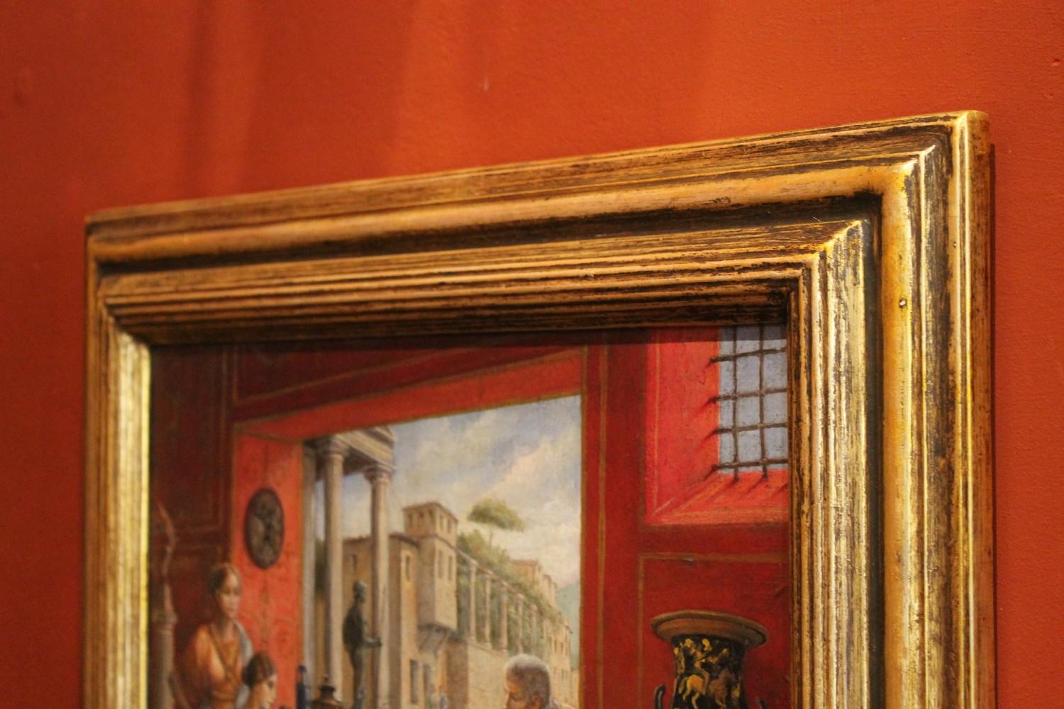 Italian 19th Century Oil on Canvas Painting Neoclassical Pompeian Interior Scene 8