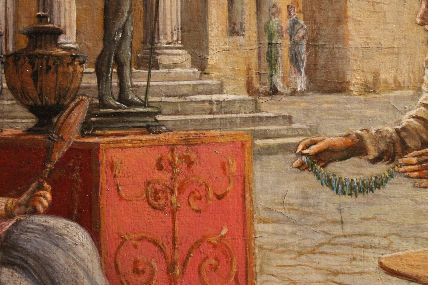 Italian 19th Century Oil on Canvas Painting Neoclassical Pompeian Interior Scene 10