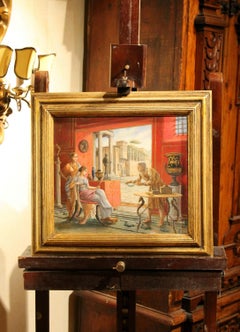 Italian 19th Century Oil on Canvas Painting Neoclassical Pompeian Interior Scene