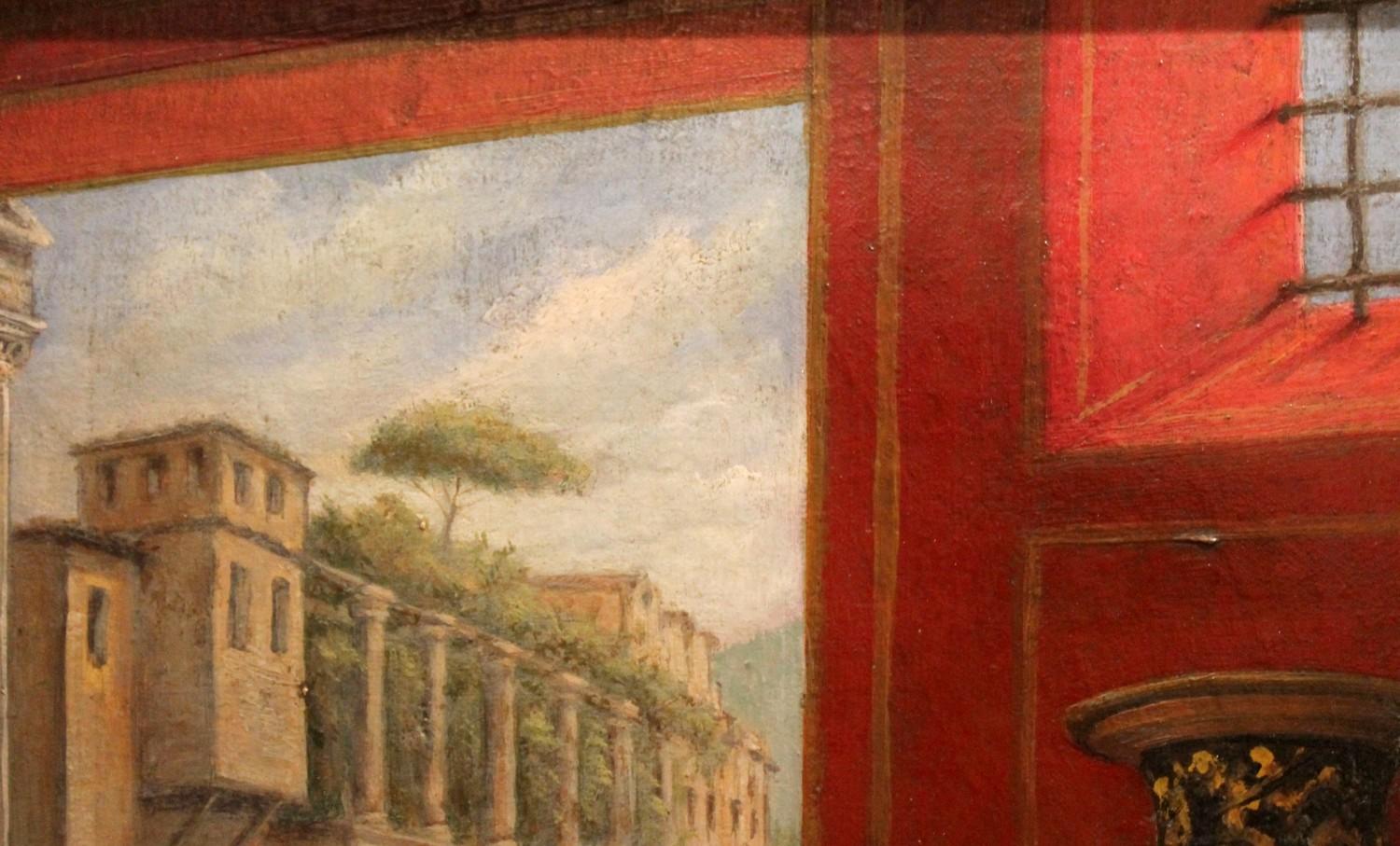 Italian 19th Century Oil on Canvas Painting Neoclassical Pompeian Interior Scene 1