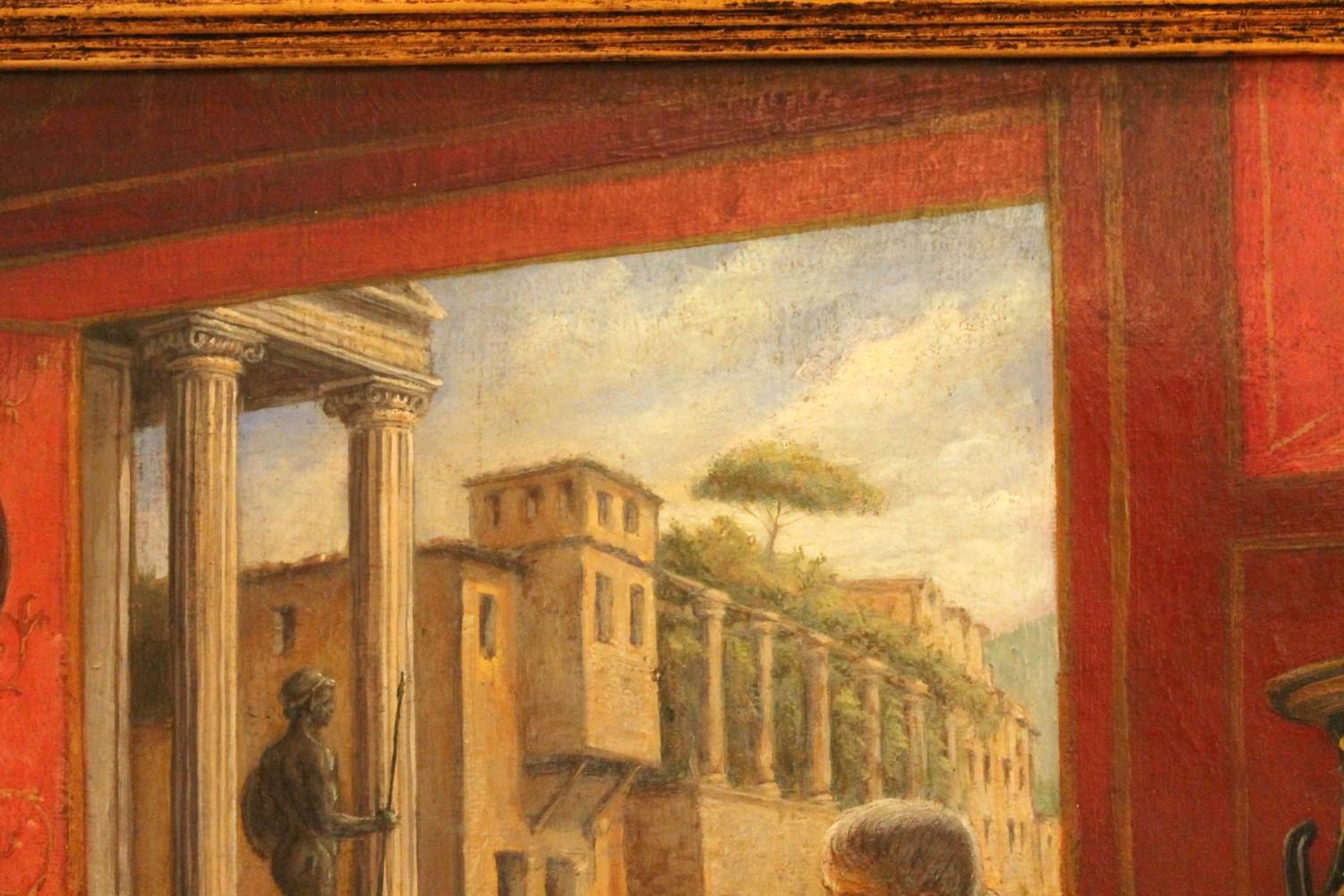 Italian 19th Century Oil on Canvas Painting Neoclassical Pompeian Interior Scene 3
