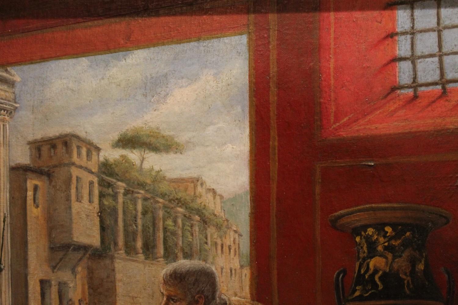 Italian 19th Century Oil on Canvas Painting Neoclassical Pompeian Interior Scene 5