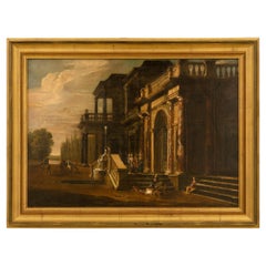 Peinture à l'huile sur toile italienne du 19ème siècle représentant une belle propriété de campagne