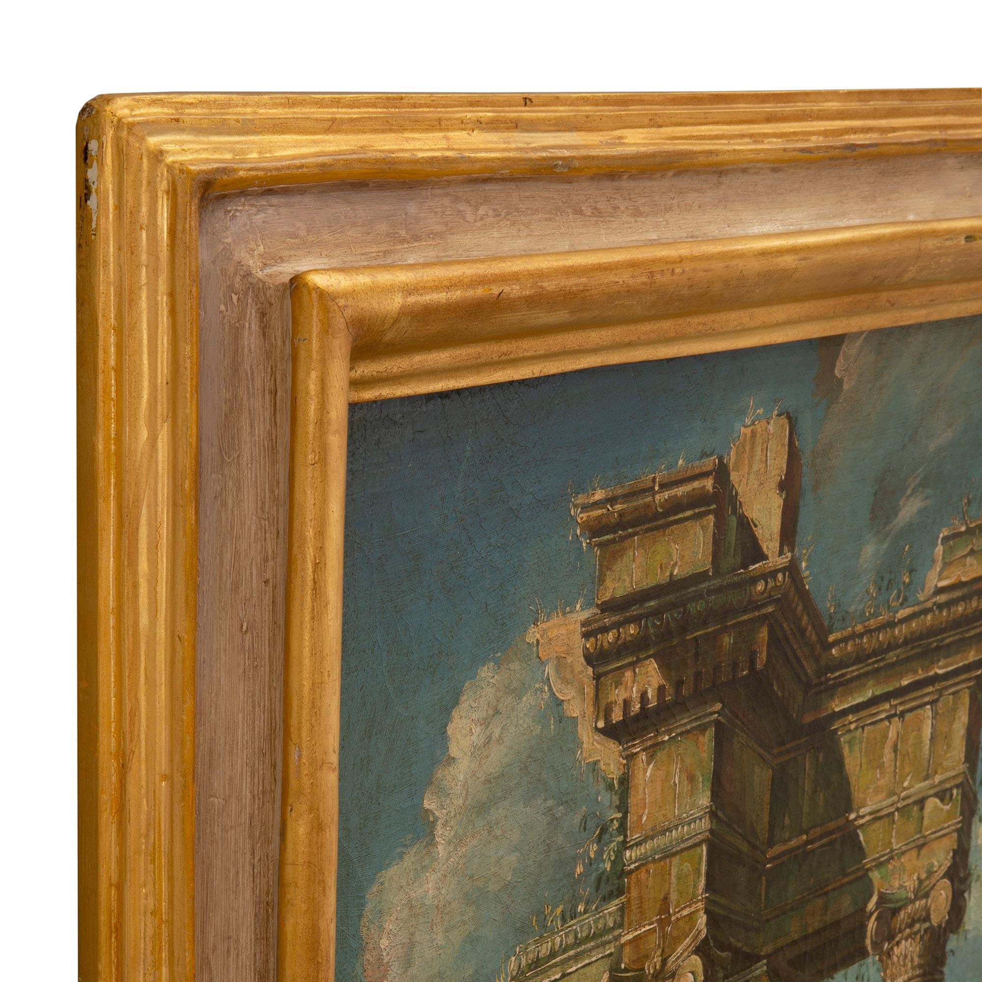 Huile sur toile italienne du XIXe siècle représentant des ruines et des personnages en vente 2