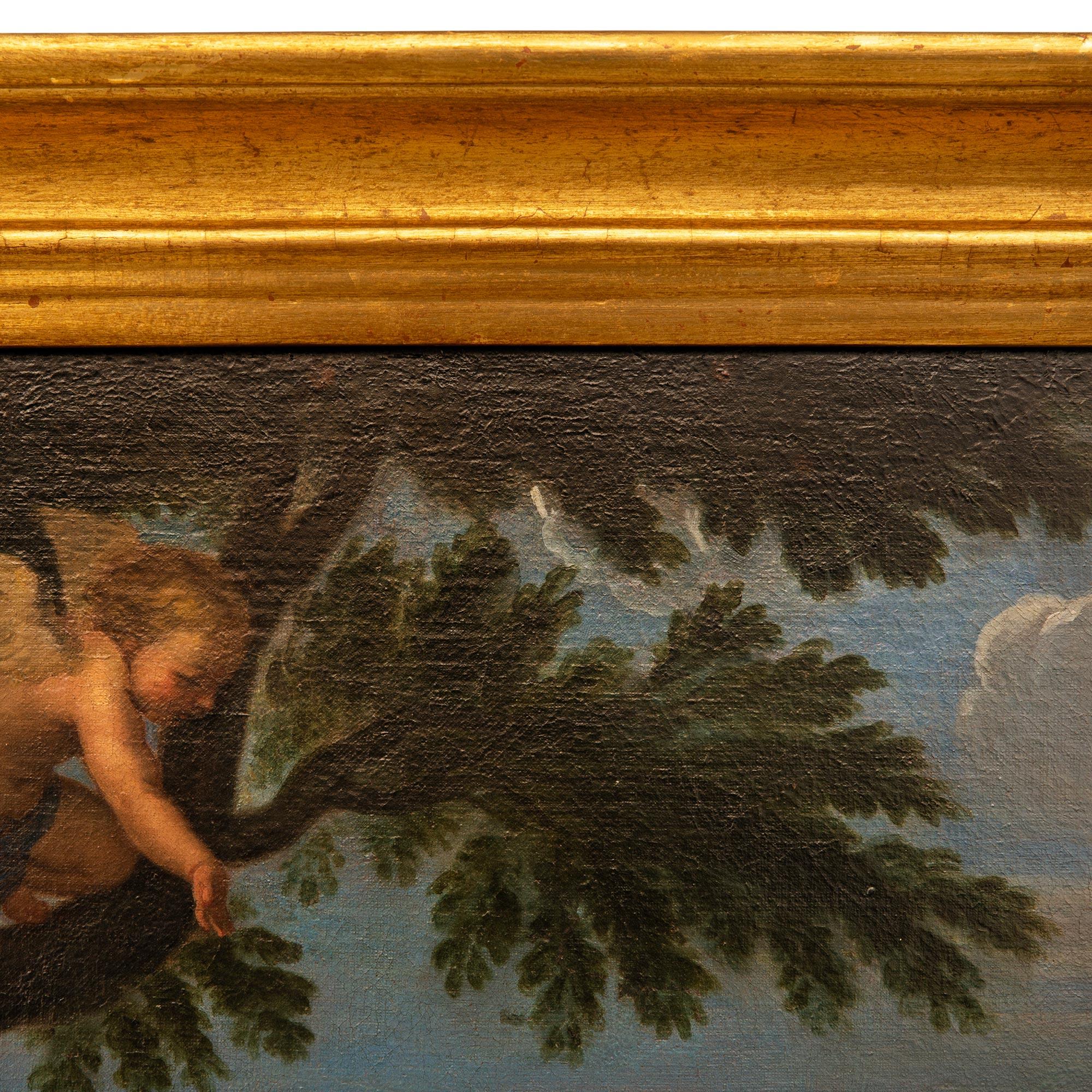 Italian 19th century Oil on Canvas painting of the Bathing of Venus In Good Condition For Sale In West Palm Beach, FL