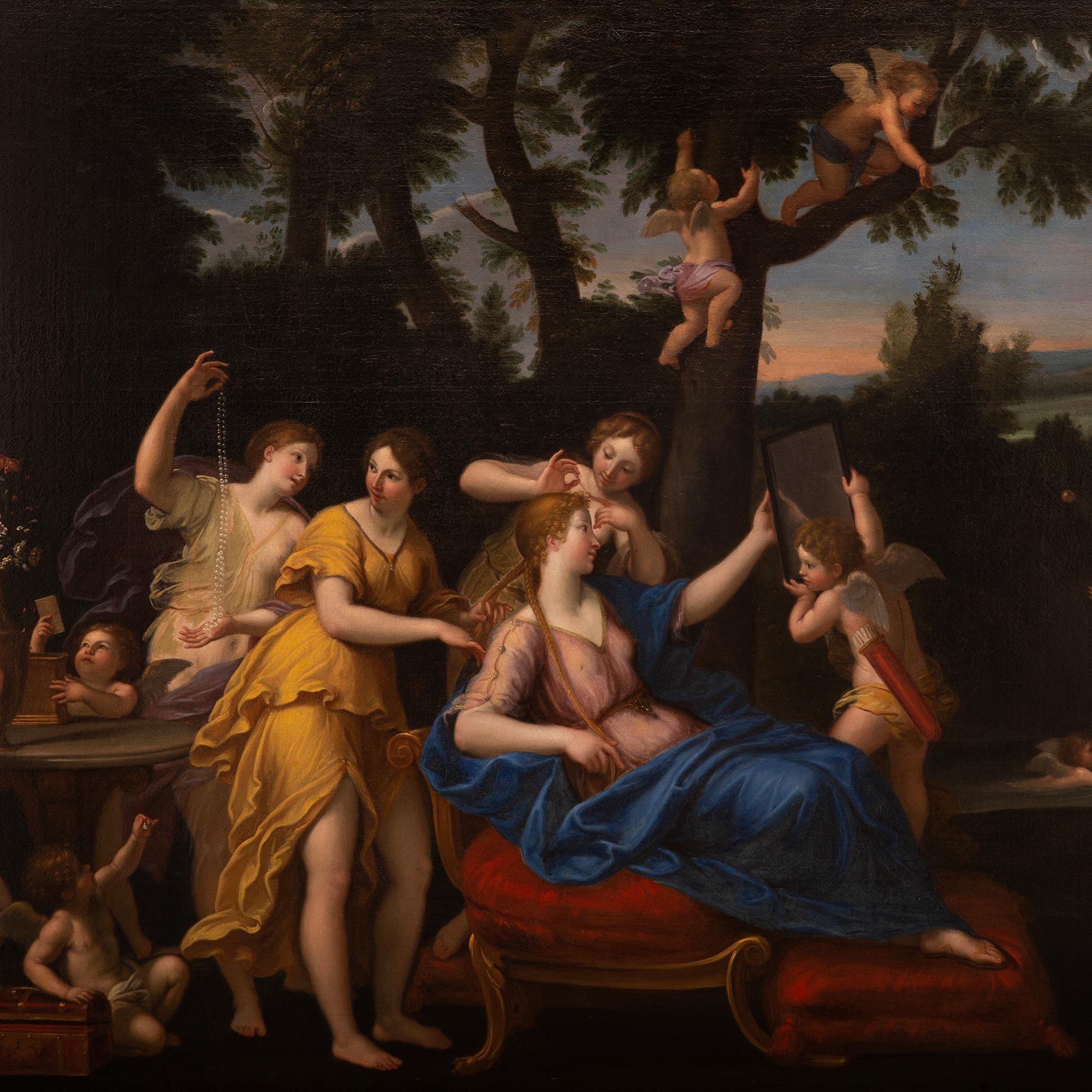 Giltwood Italian 19th century Oil on Canvas painting of the Bathing of Venus For Sale